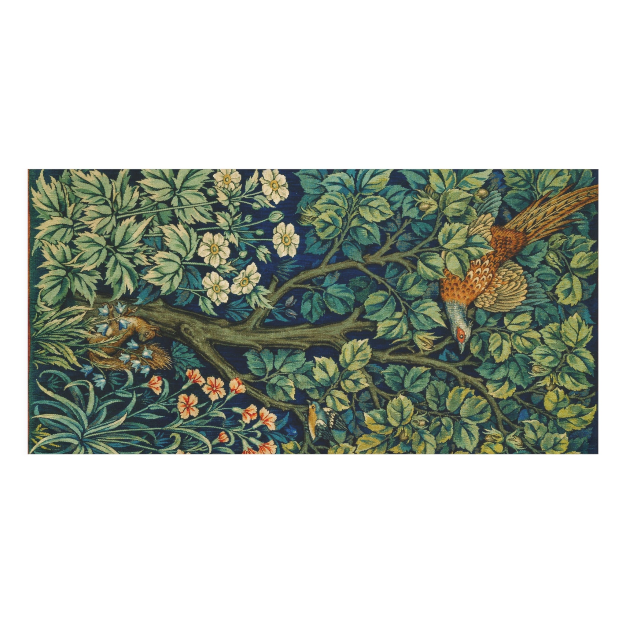 Vintage Botanical Beach & Bath Cotton Towel — Pheasant & Floral Garden Print