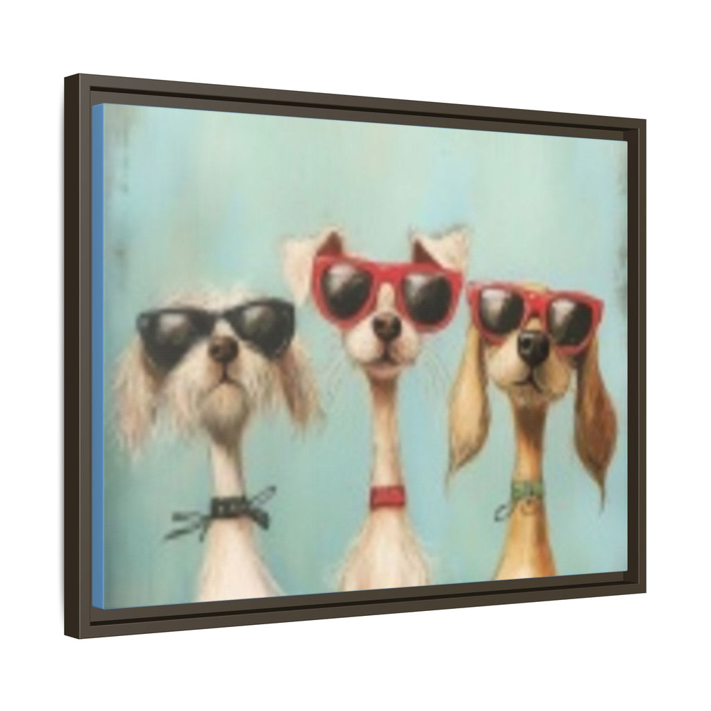 Framed Matte Canvas — Three Cool Dogs in Sunglasses Wall Art