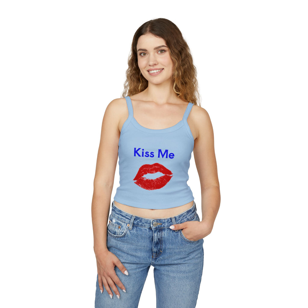Kiss Me Lip Print Tank Top — Women's Spaghetti Strap Crop