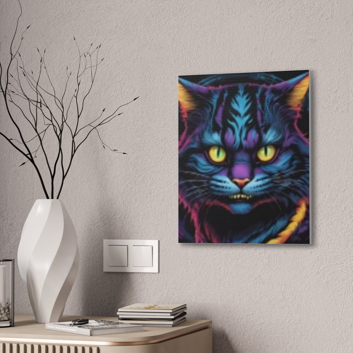 Neon Cat Canvas Print — Vibrant Neon-Fur Feline Wall Art