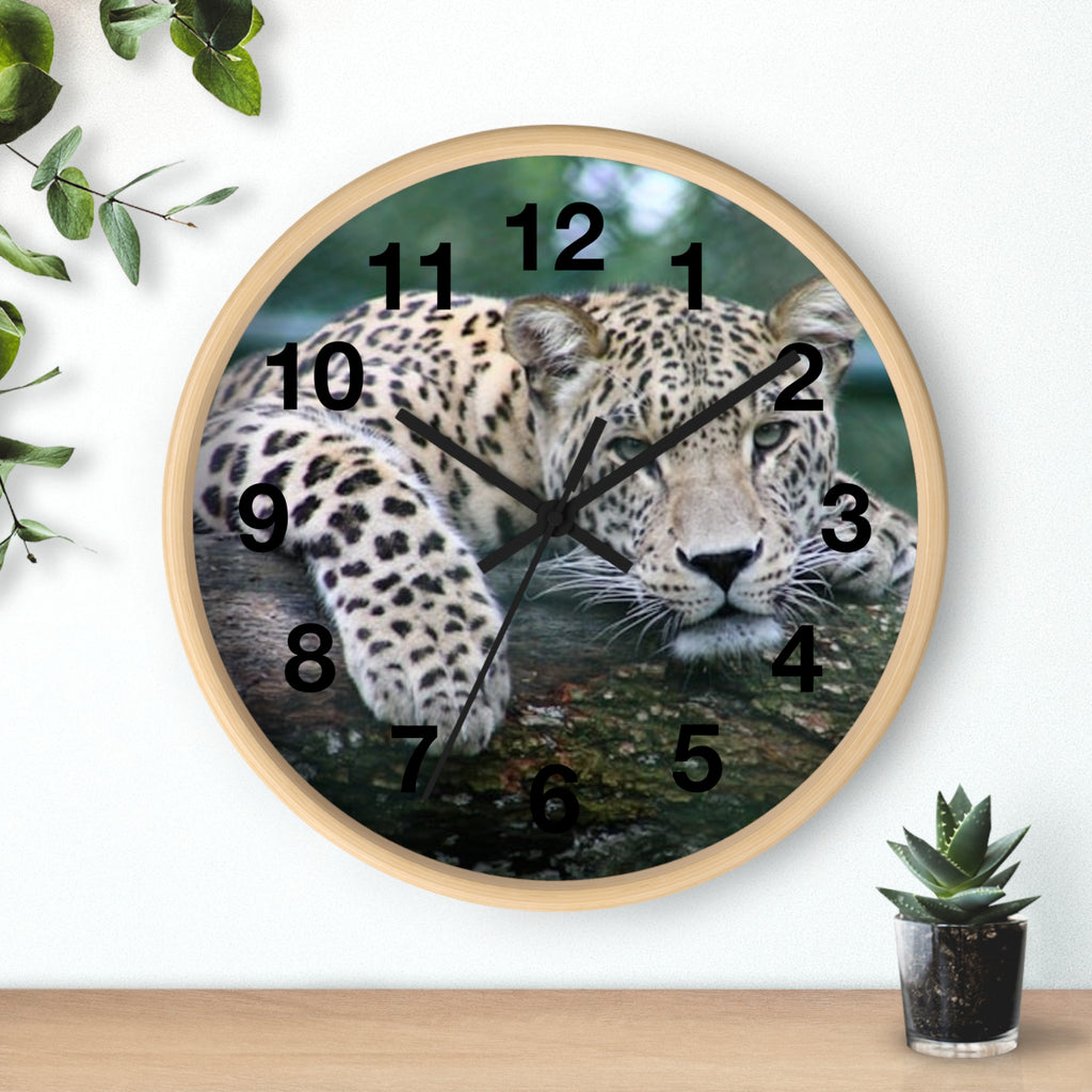 Leopard Wall Clock — Relaxed Wild Cat Photo Clock for Safari-Lodge Decor