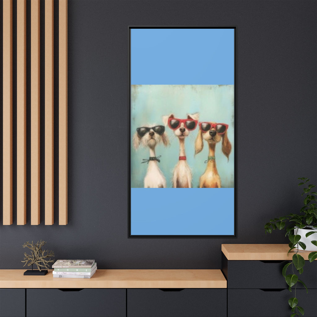 Framed Matte Canvas — Three Cool Dogs in Sunglasses Wall Art