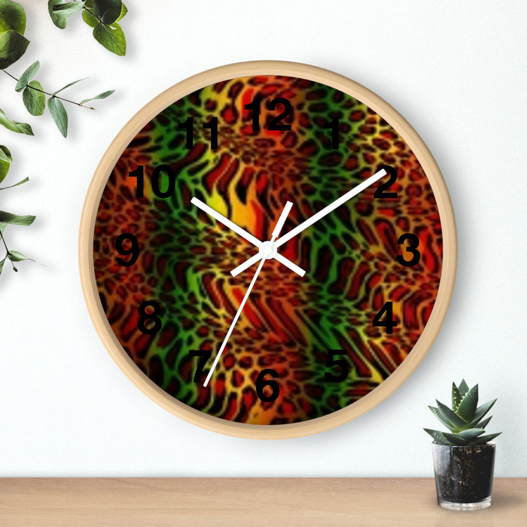 Rasta Safari Wall Clock — Vibrant Red Green Yellow Animal Print Timepiece