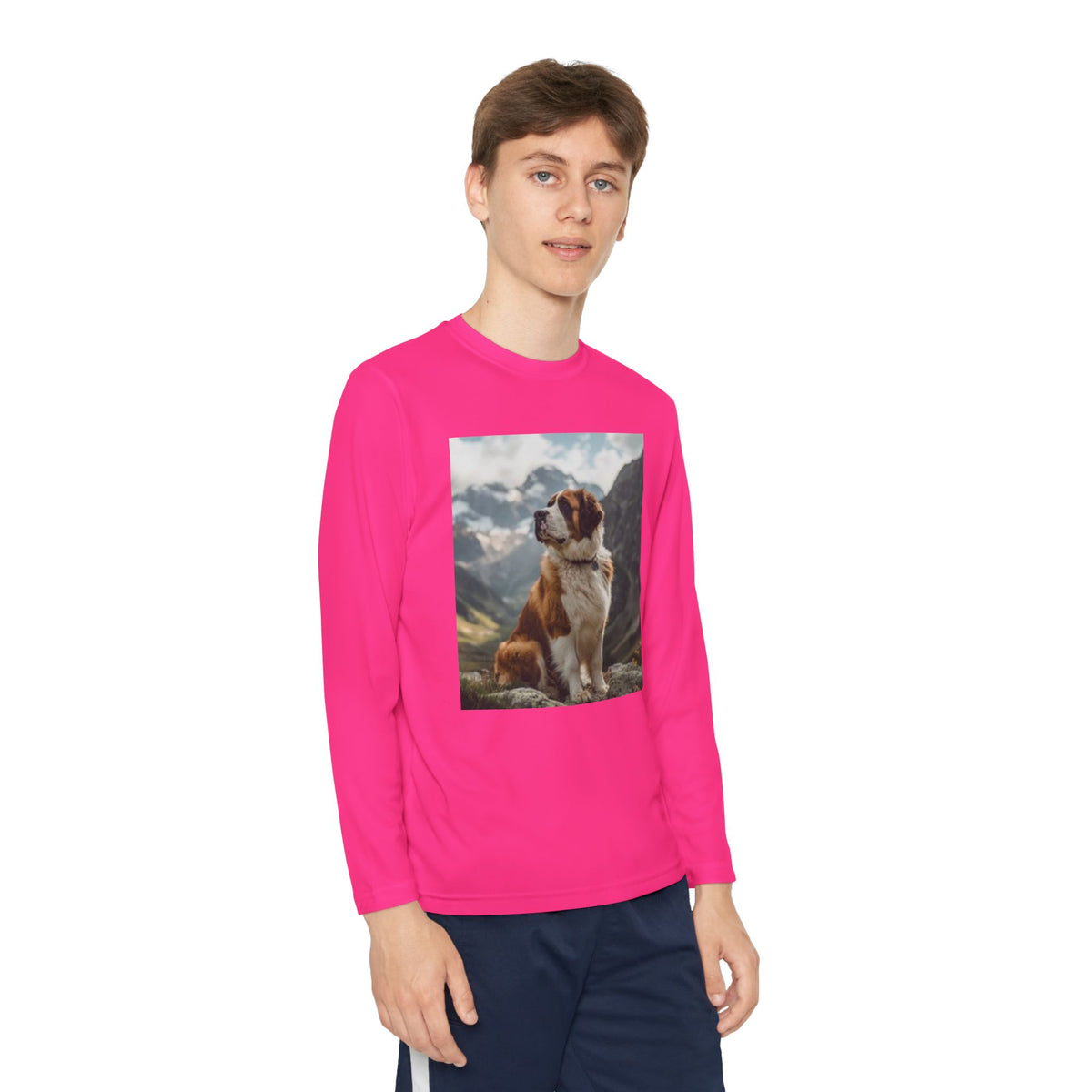 Youth Long Sleeve Tee — St. Bernard Mountain Dog Print