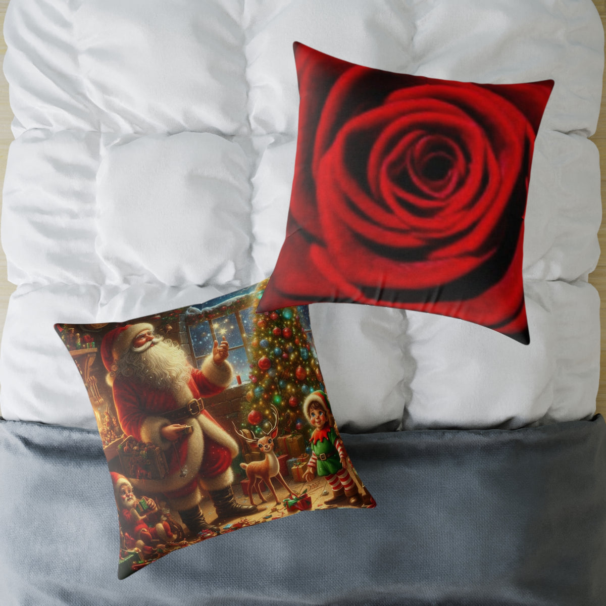 Christmas Santa Scene Square Pillow — Festive Holiday Throw Cushion