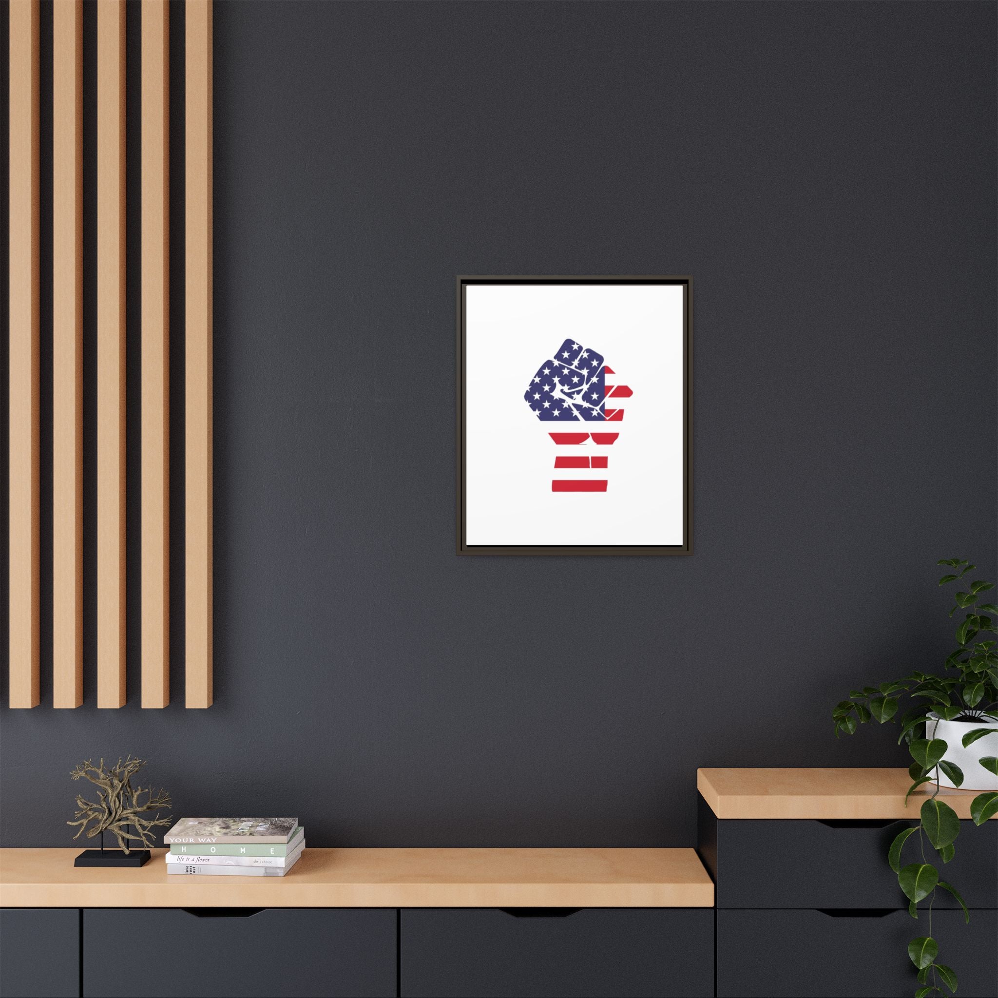 Framed Canvas Print – American Flag Fist Wall Art
