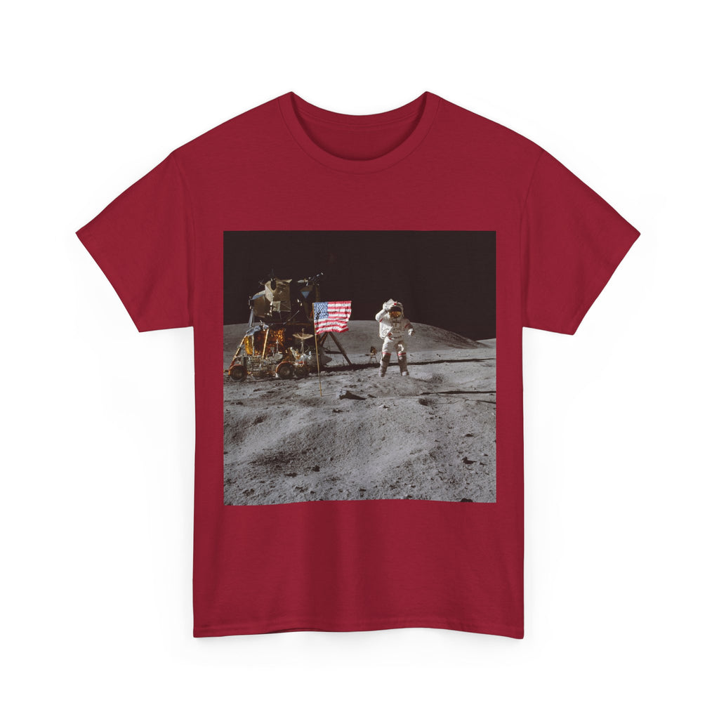 Moon Landing Graphic Tee — Astronaut Flag Photo T-Shirt