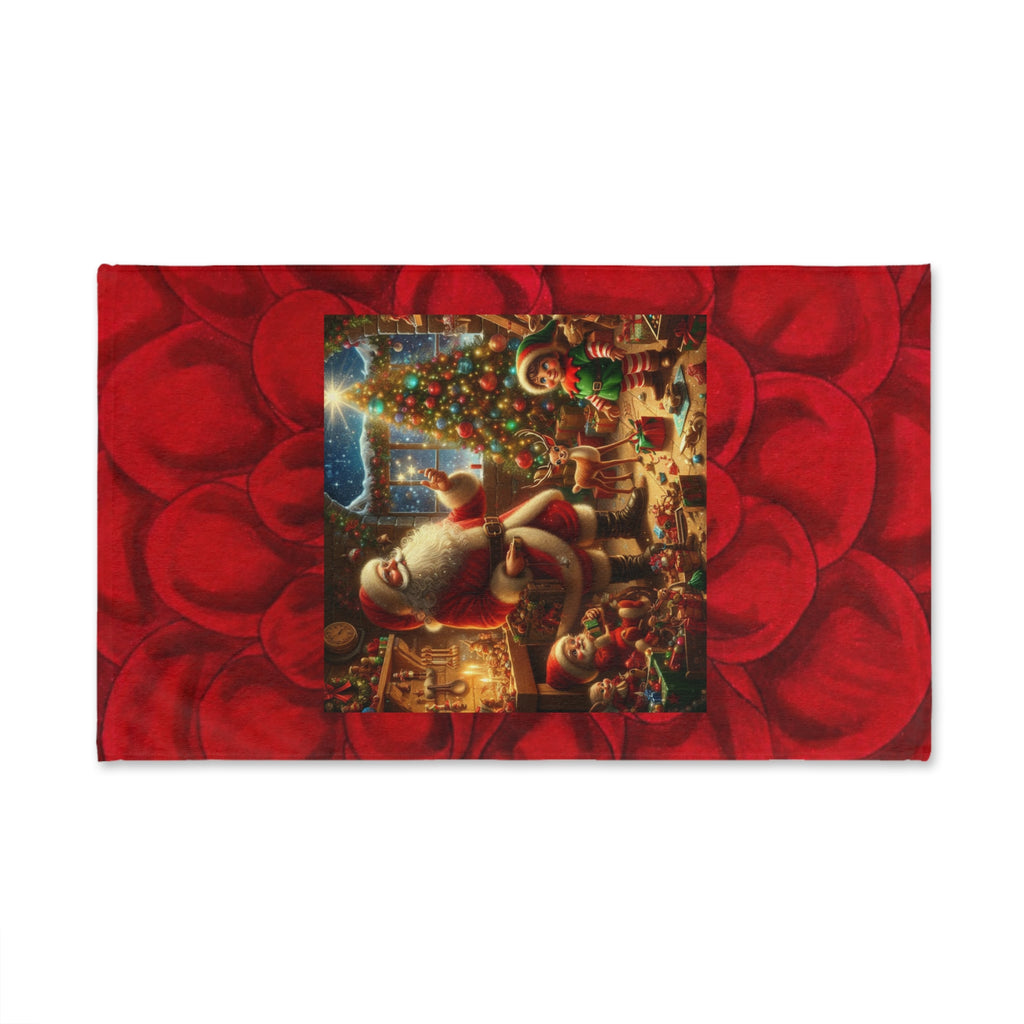 Christmas Santa Hand Towel — Festive Holiday Kitchen Towel with Santa & Tree