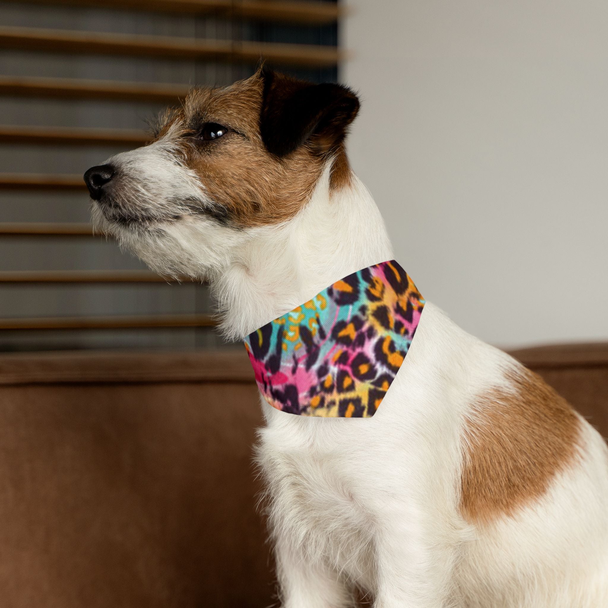 Colorful Leopard Pet Bandana Collar — Vibrant Tie-Dye Animal Print for Dogs & Cats