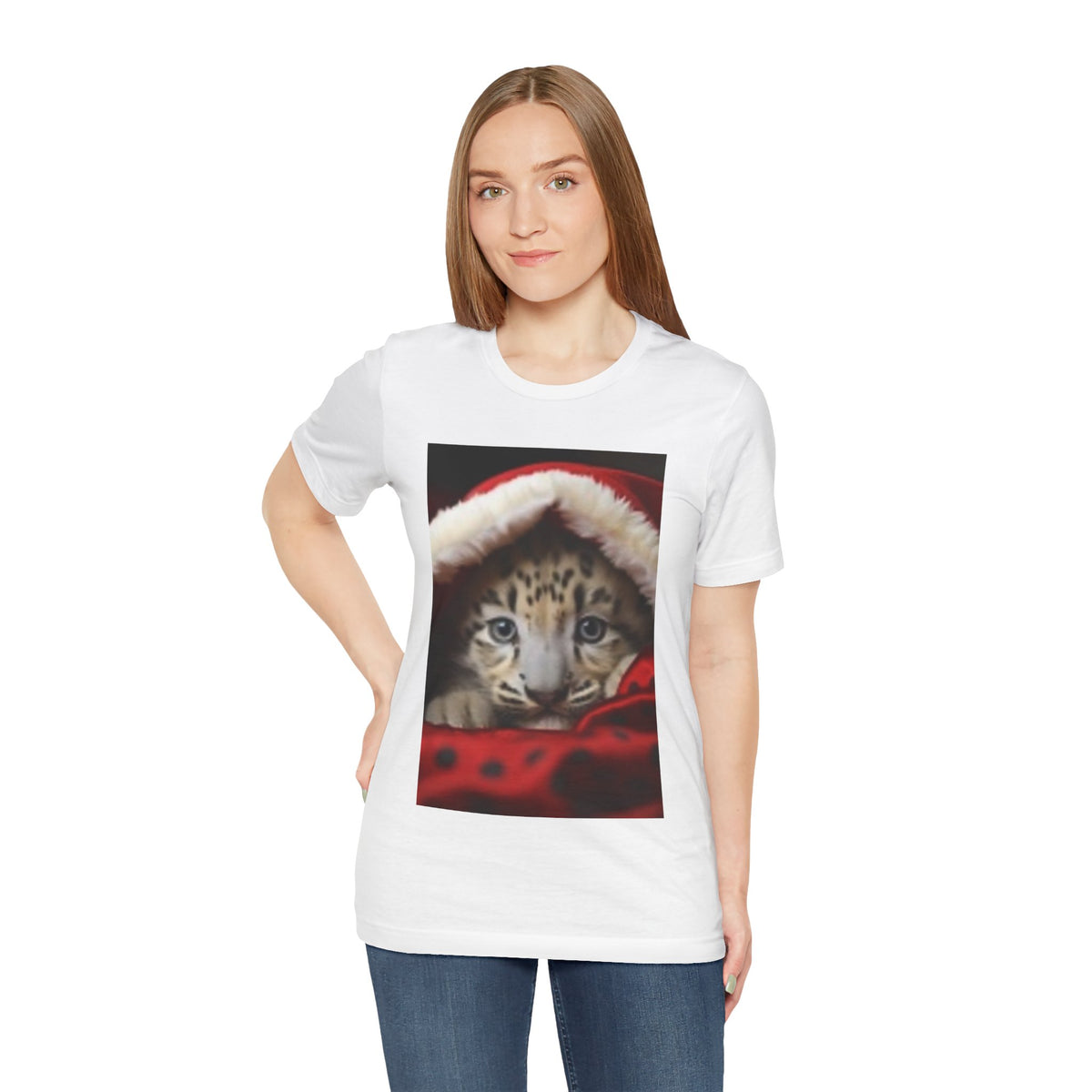 Christmas Snow Leopard Cub T-Shirt — Cute Holiday Cat Tee