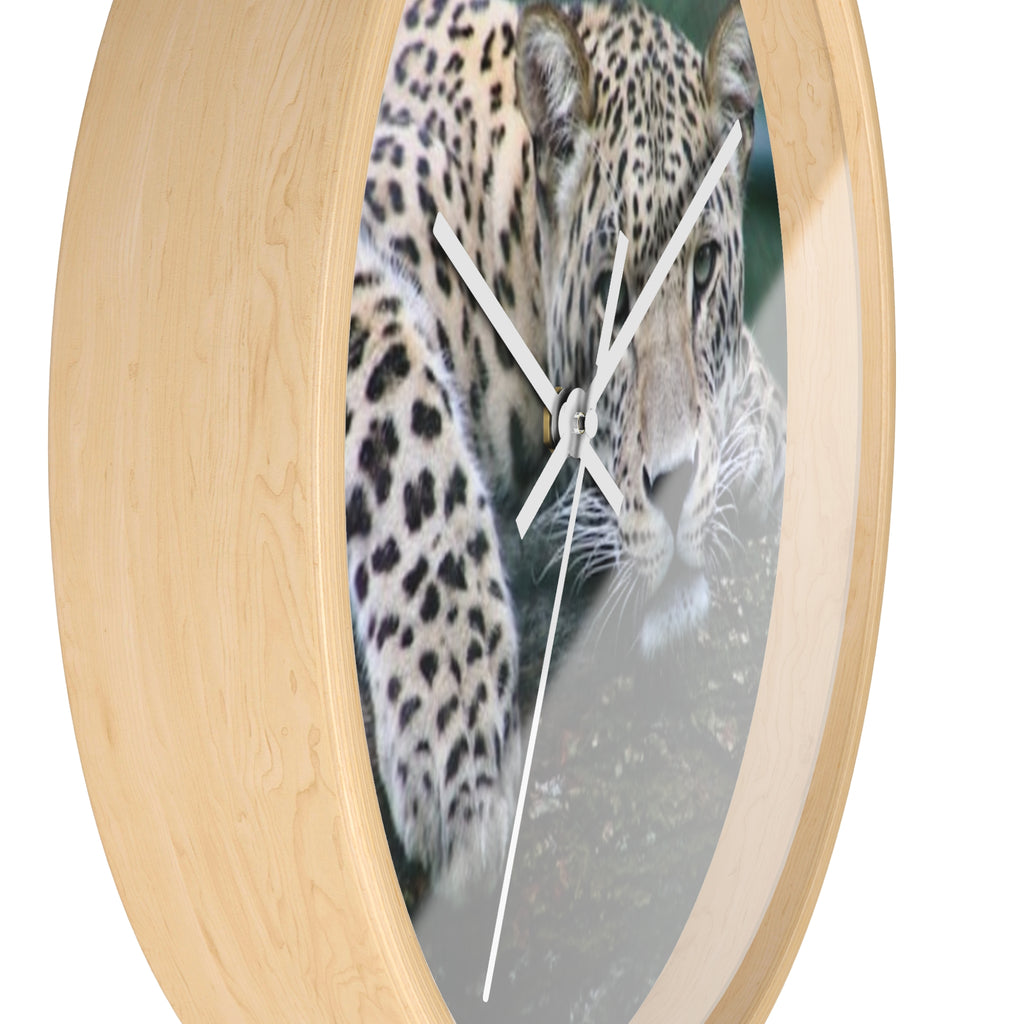 Leopard Wall Clock — Relaxed Wild Cat Photo Clock for Safari-Lodge Decor