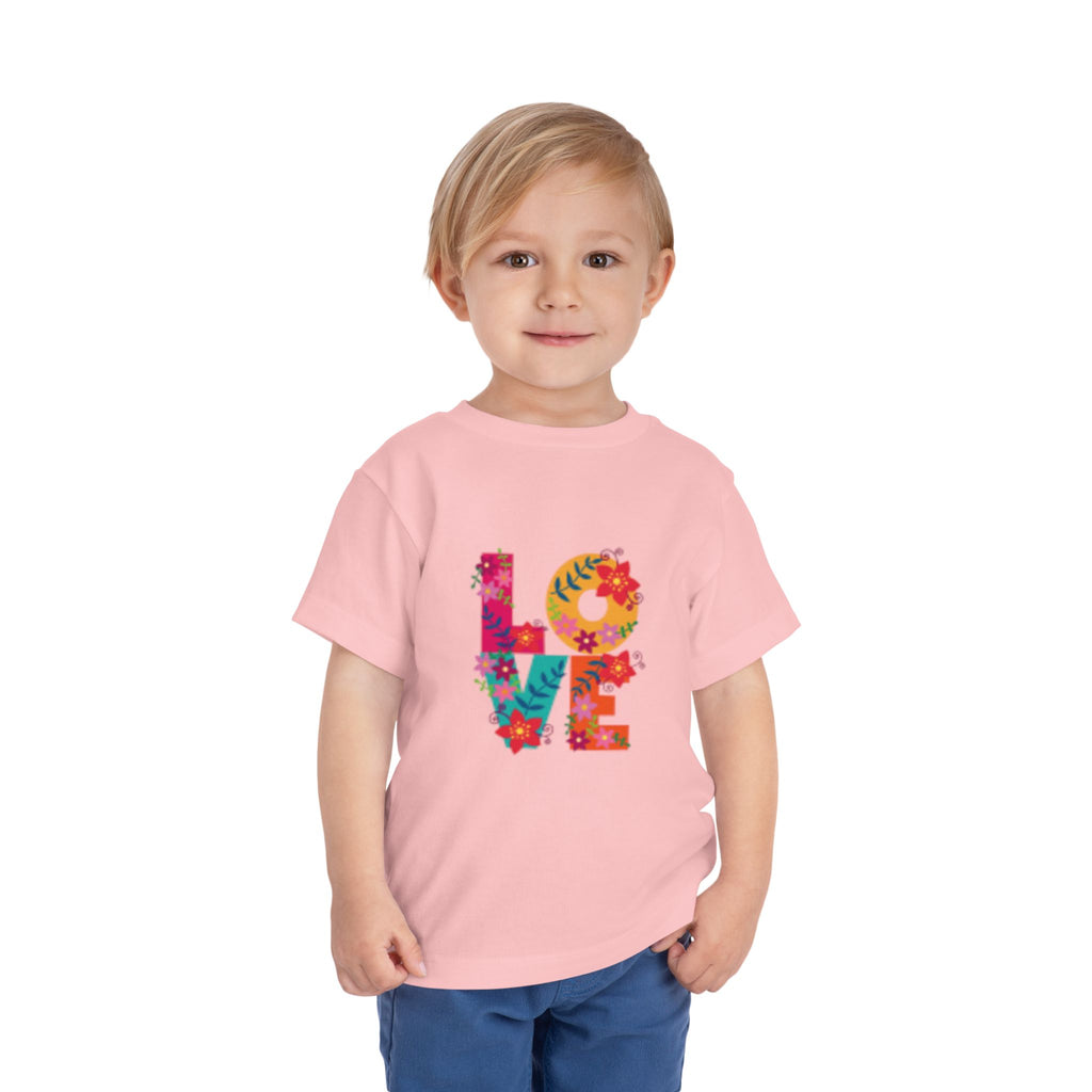 LOVE Floral Toddler T-shirt — Colorful Heart Handprint Kids Shirt