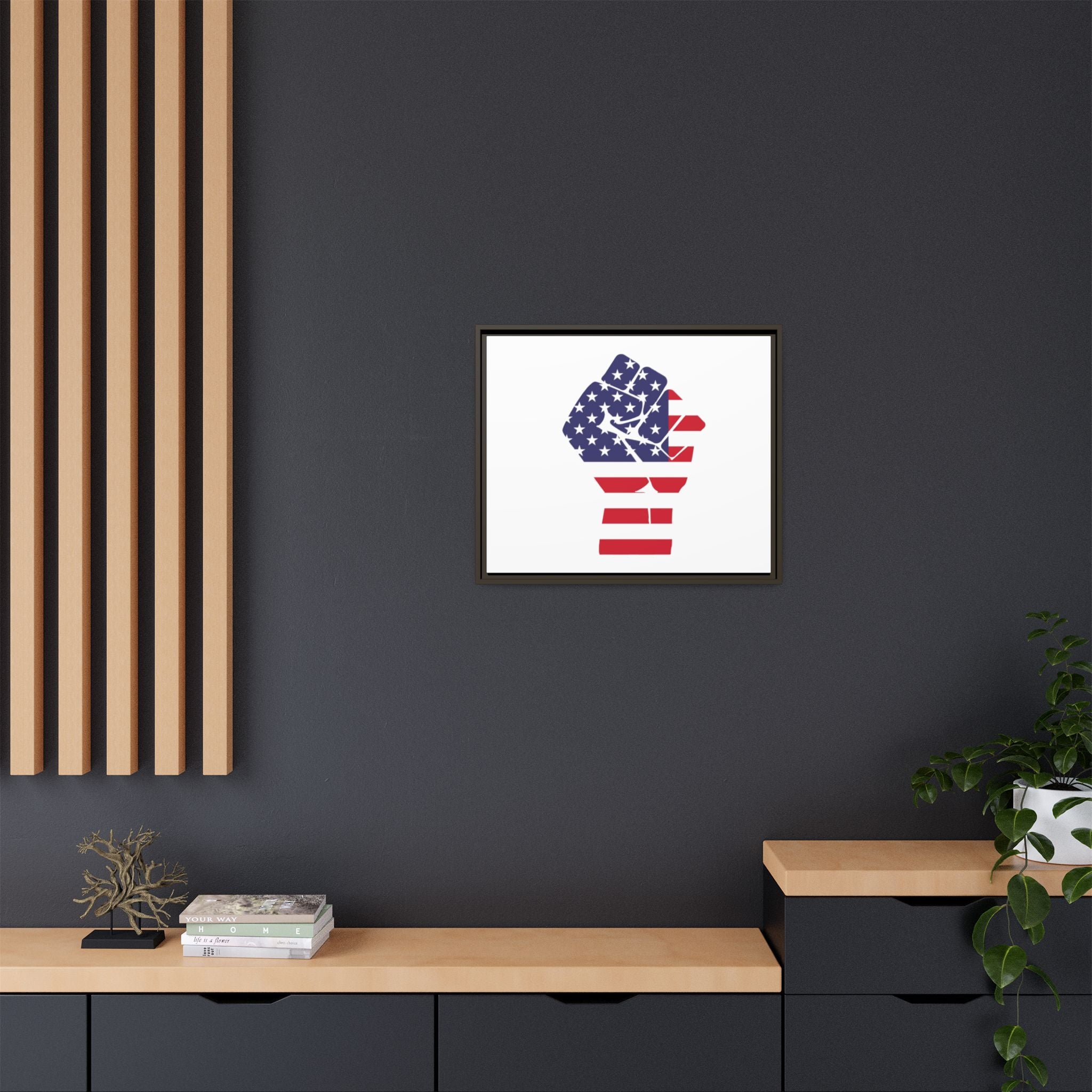 Framed Canvas Print – American Flag Fist Wall Art