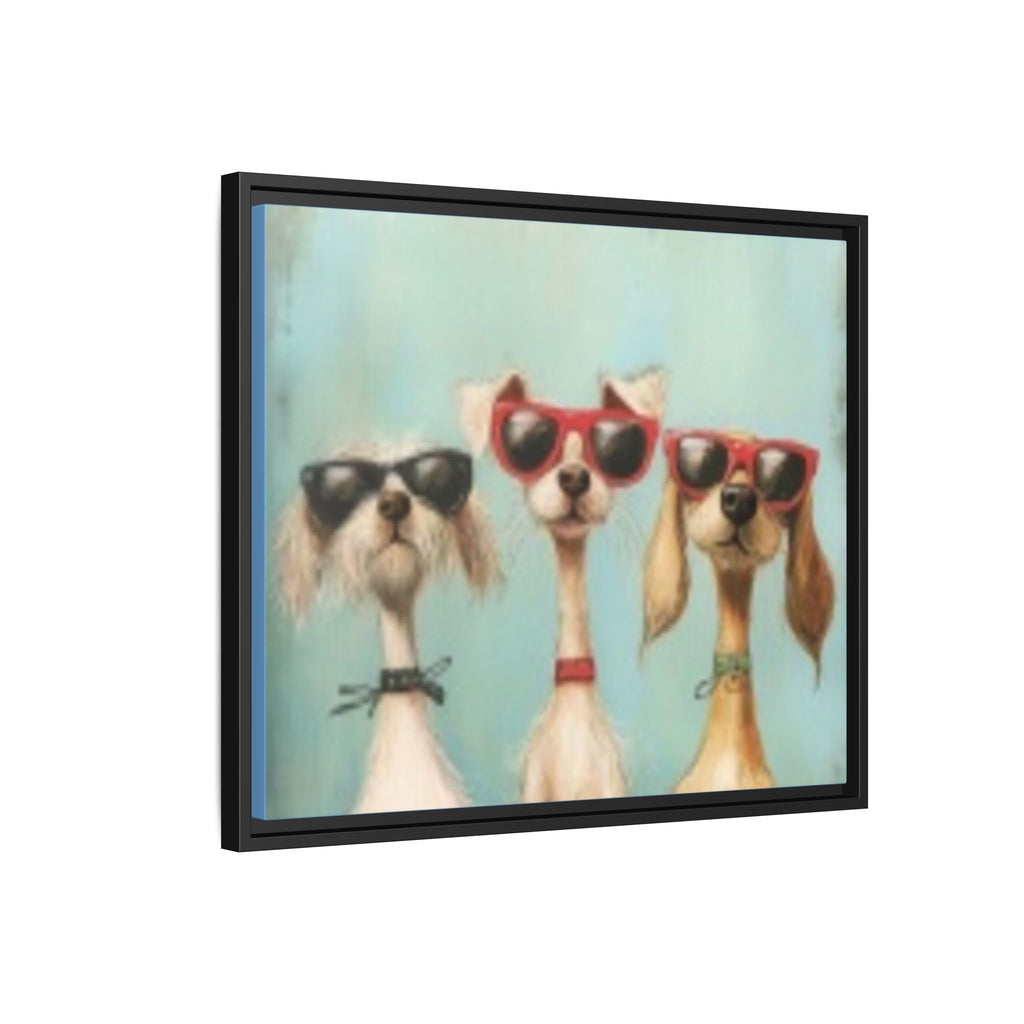Framed Matte Canvas — Three Cool Dogs in Sunglasses Wall Art
