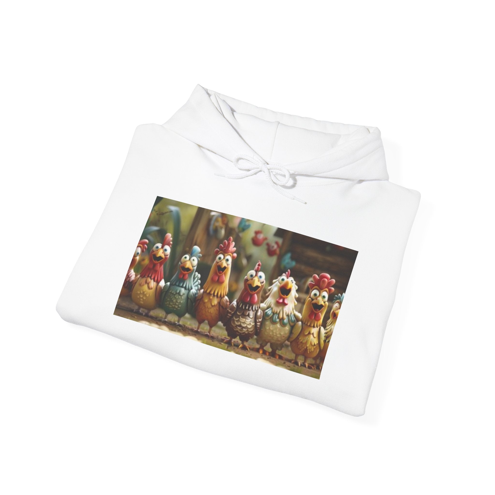 Chicken Row Graphic Hoodie — Colorful Folk Art Chickens Pullover