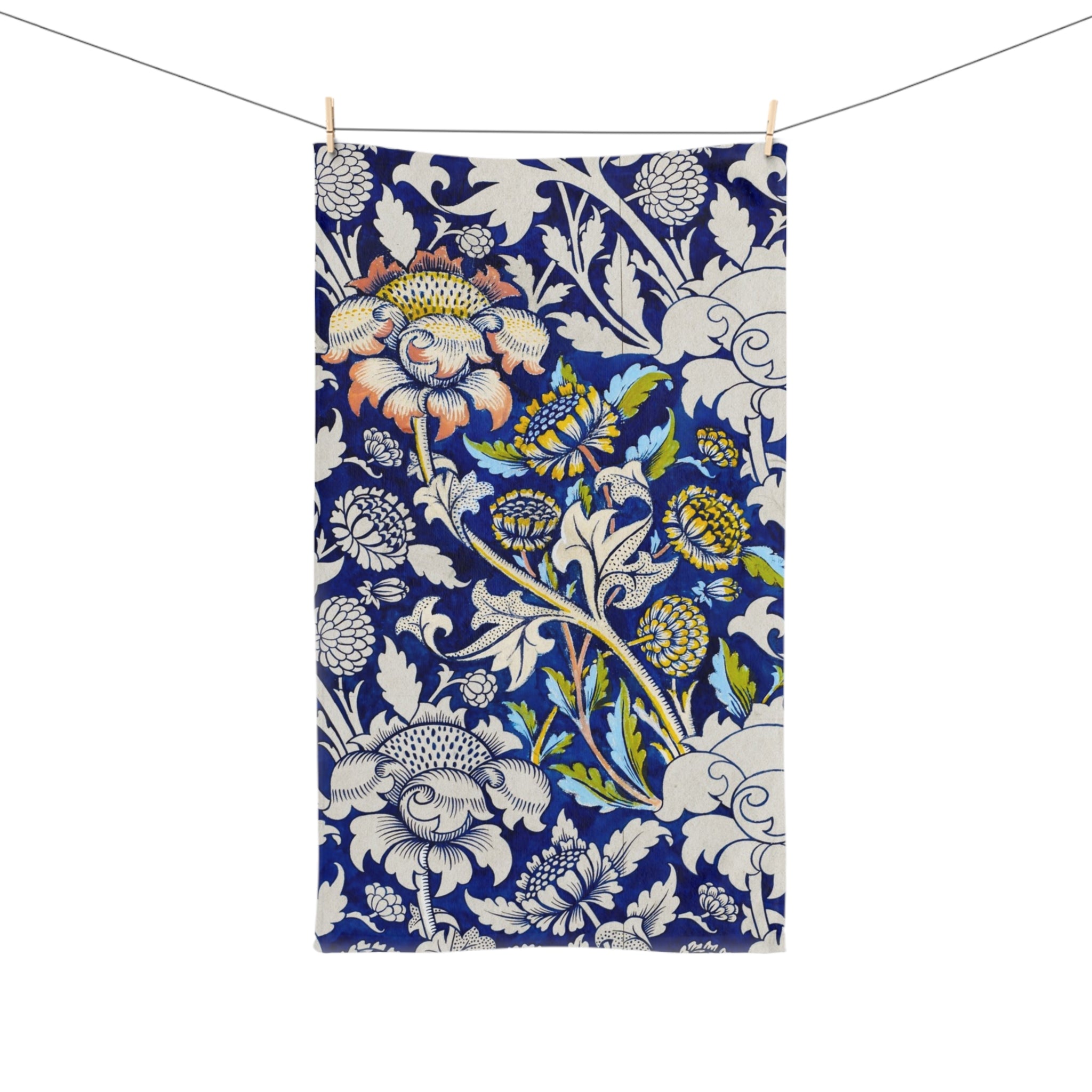 Blue Floral Design Hand Towel — Floral Bathroom Kitchen Decor