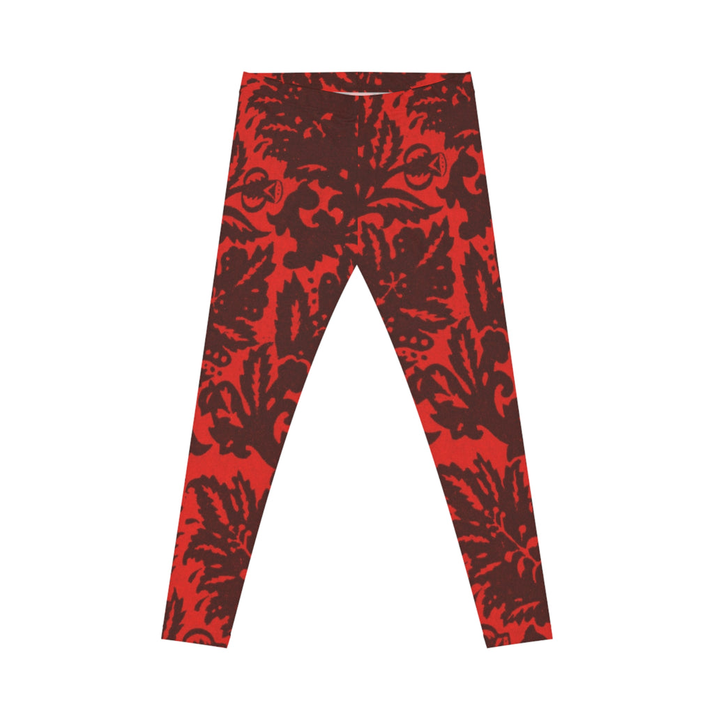 Red Floral Damask Leggings — Women's Patterned All-Over Print Leggings