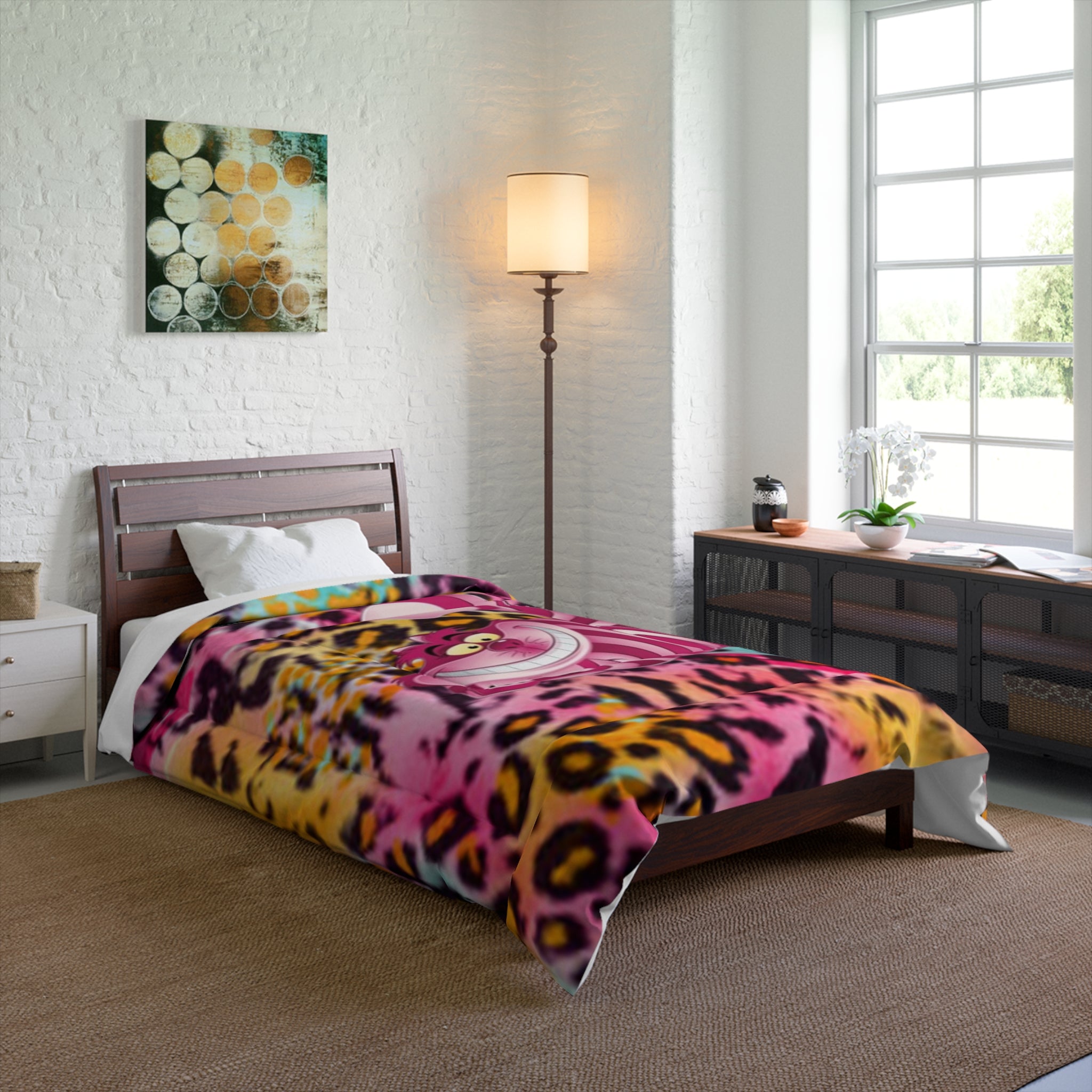 Cheshire Cat Leopard Print Comforter — Colorful Tie-Dye Animal Bedding
