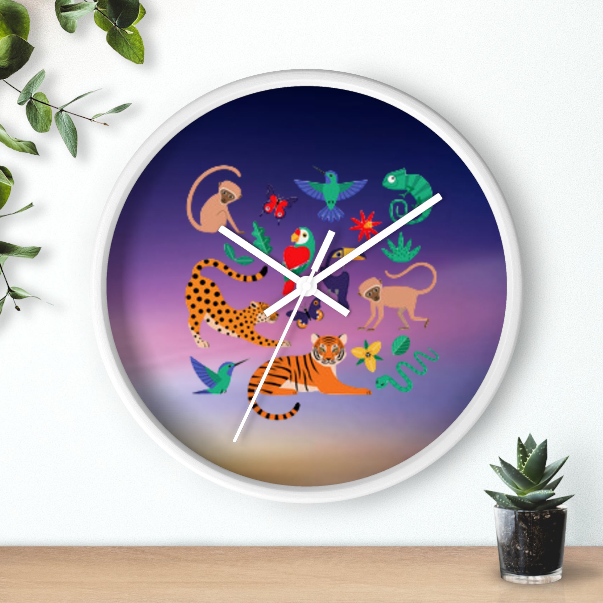 Jungle Friends Wall Clock — Colorful Tropical Animal Decorative Clock