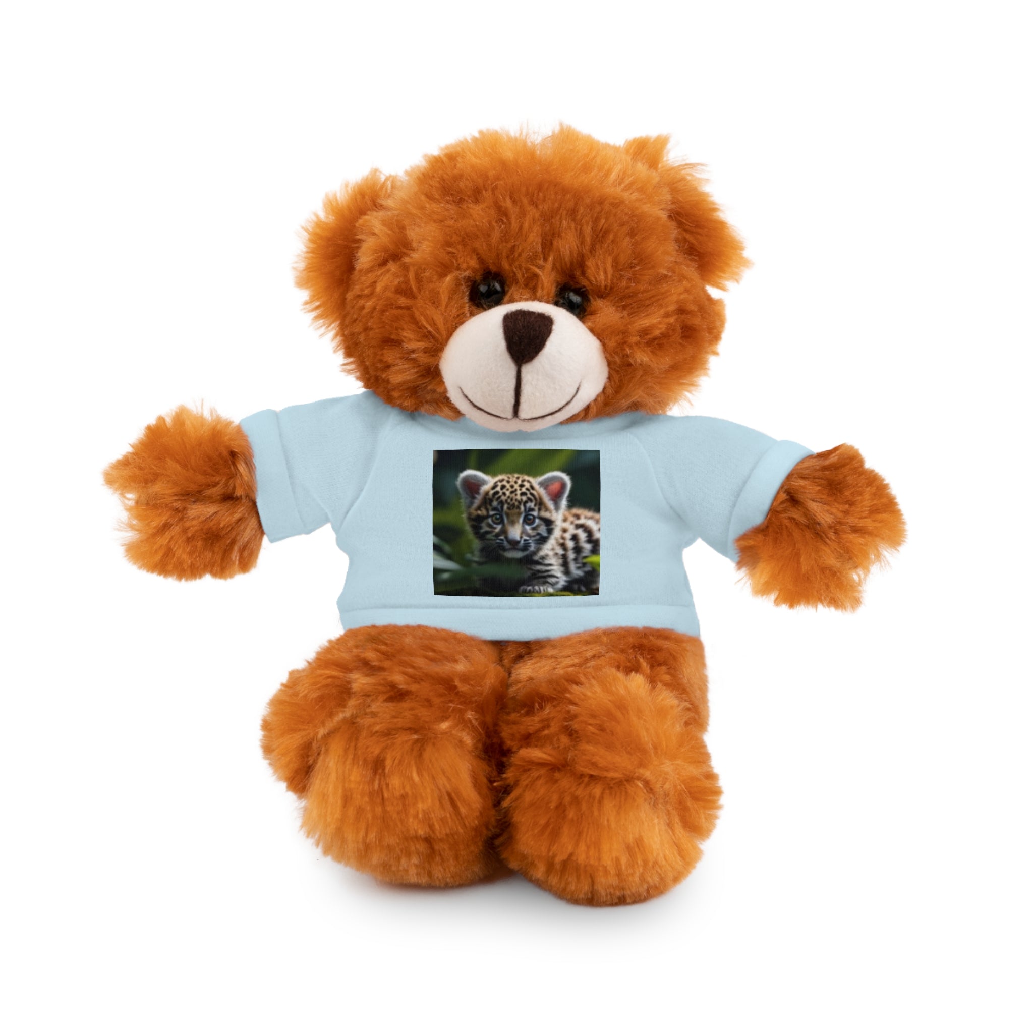 Plush Teddy Bear with Leopard Cub Tee — Cute Animal Gift for Kids & Wildlife Lovers