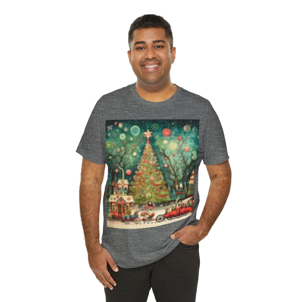 Vintage Christmas Tree Tee — Holiday Village Scenic T‑Shirt