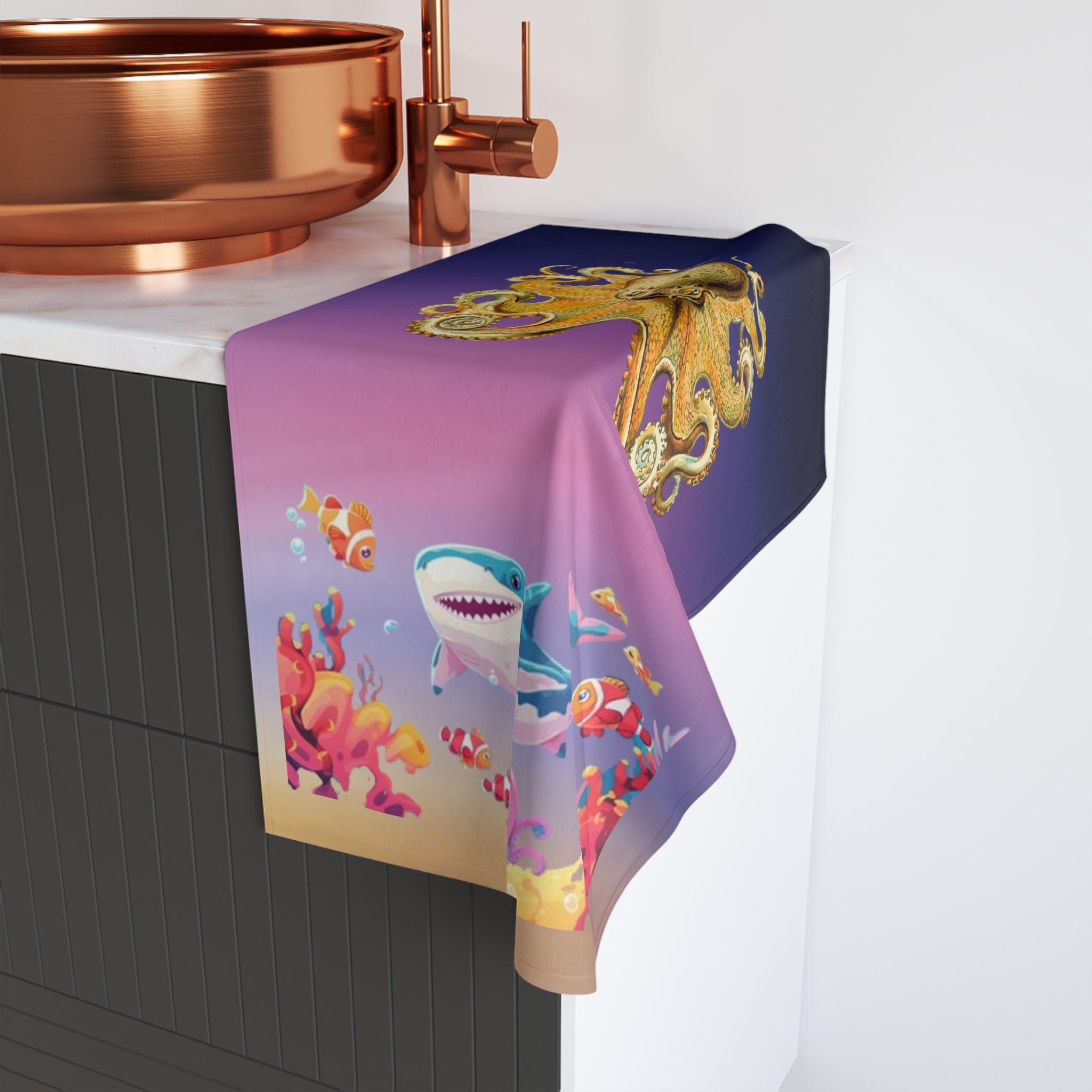 Shark Reef Kids Hand Towel – Colorful Underwater Ocean Animals Design