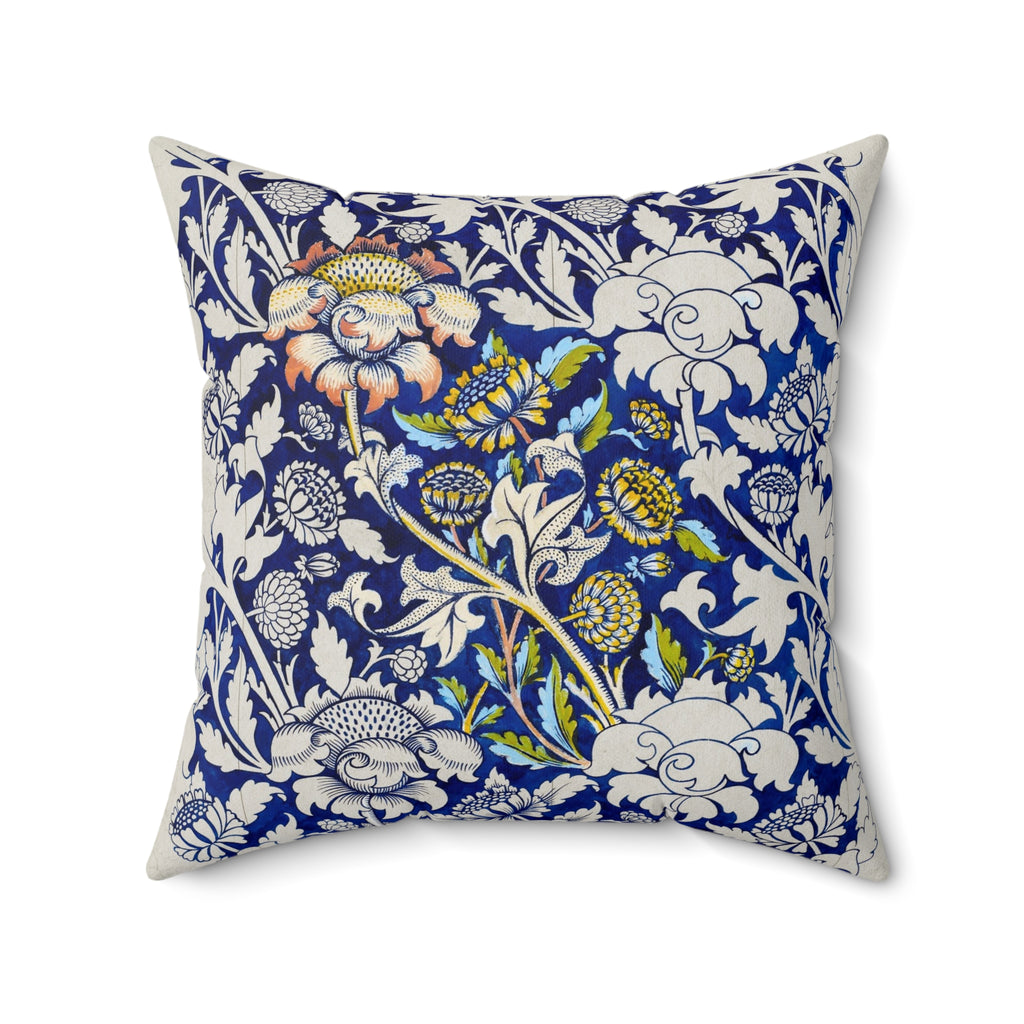 Floral William Morris–Style Navy Decorative Pillow