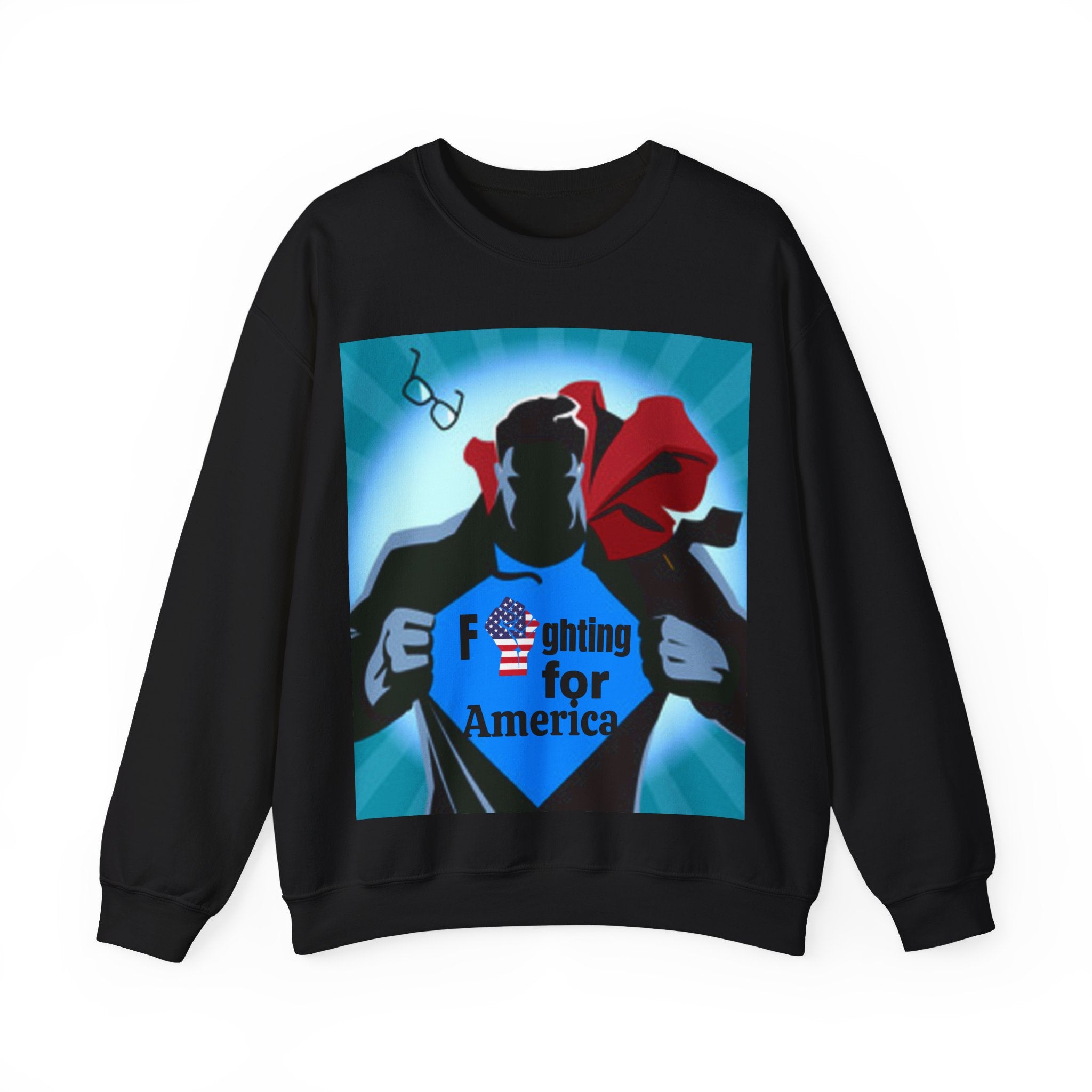 Superhero Fighting for America Crewneck Sweatshirt — Cape & Shield Graphic