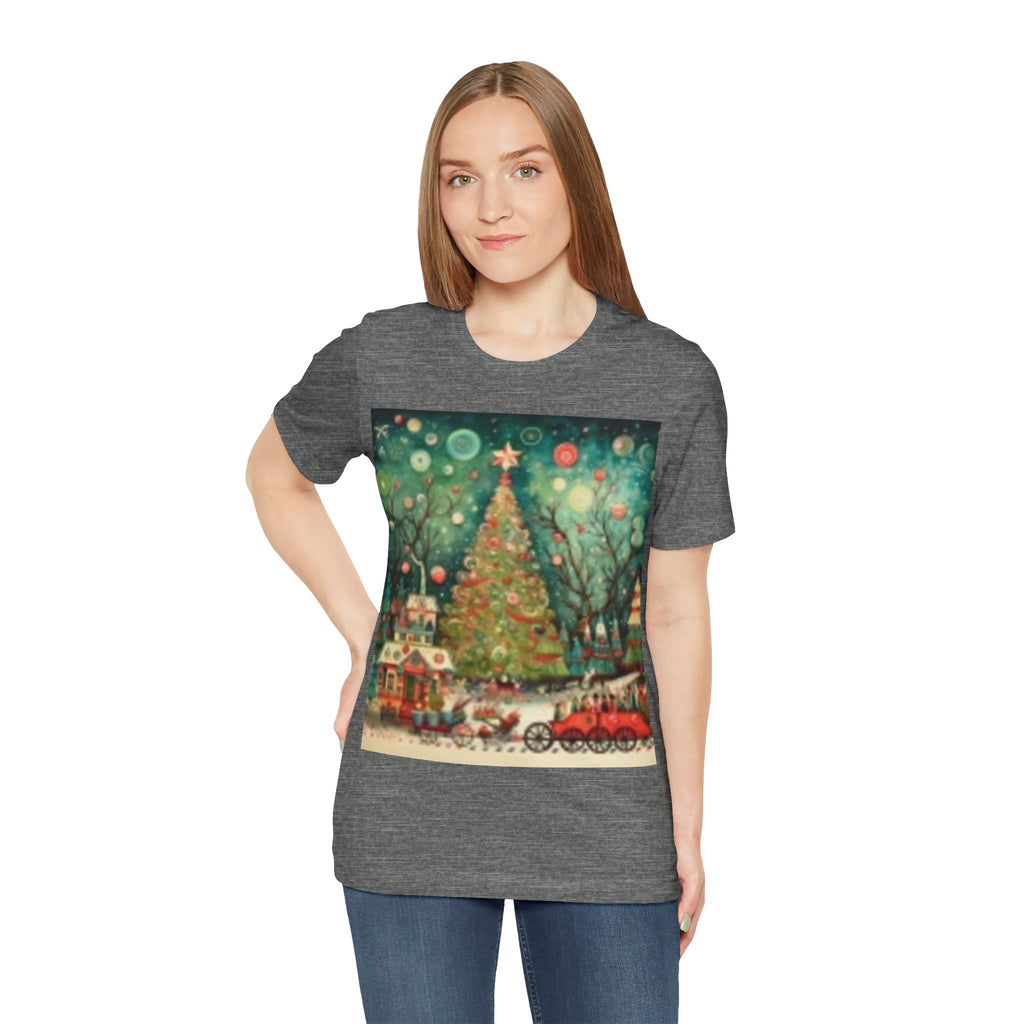 Vintage Christmas Tree Tee — Holiday Village Scenic T‑Shirt