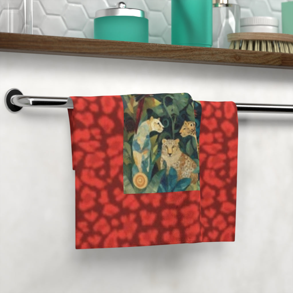 Jungle Cats Face Towel — Tropical Leopard & Parrot Print Washcloth