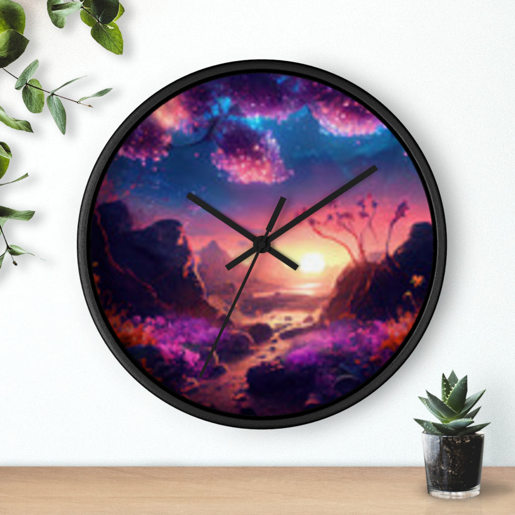 Dreamscape Sunset Wall Clock — Fantasy Landscape Art Clock