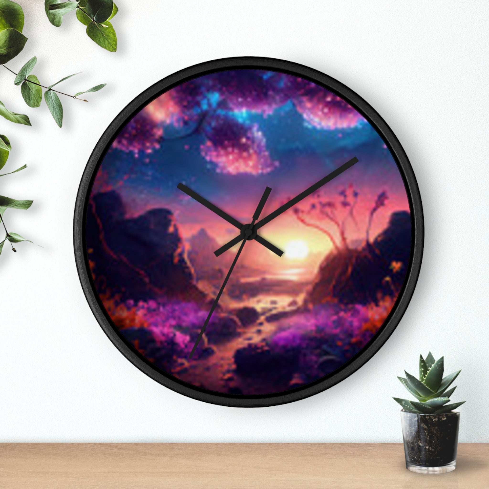 Dreamscape Sunset Wall Clock — Fantasy Landscape Art Clock