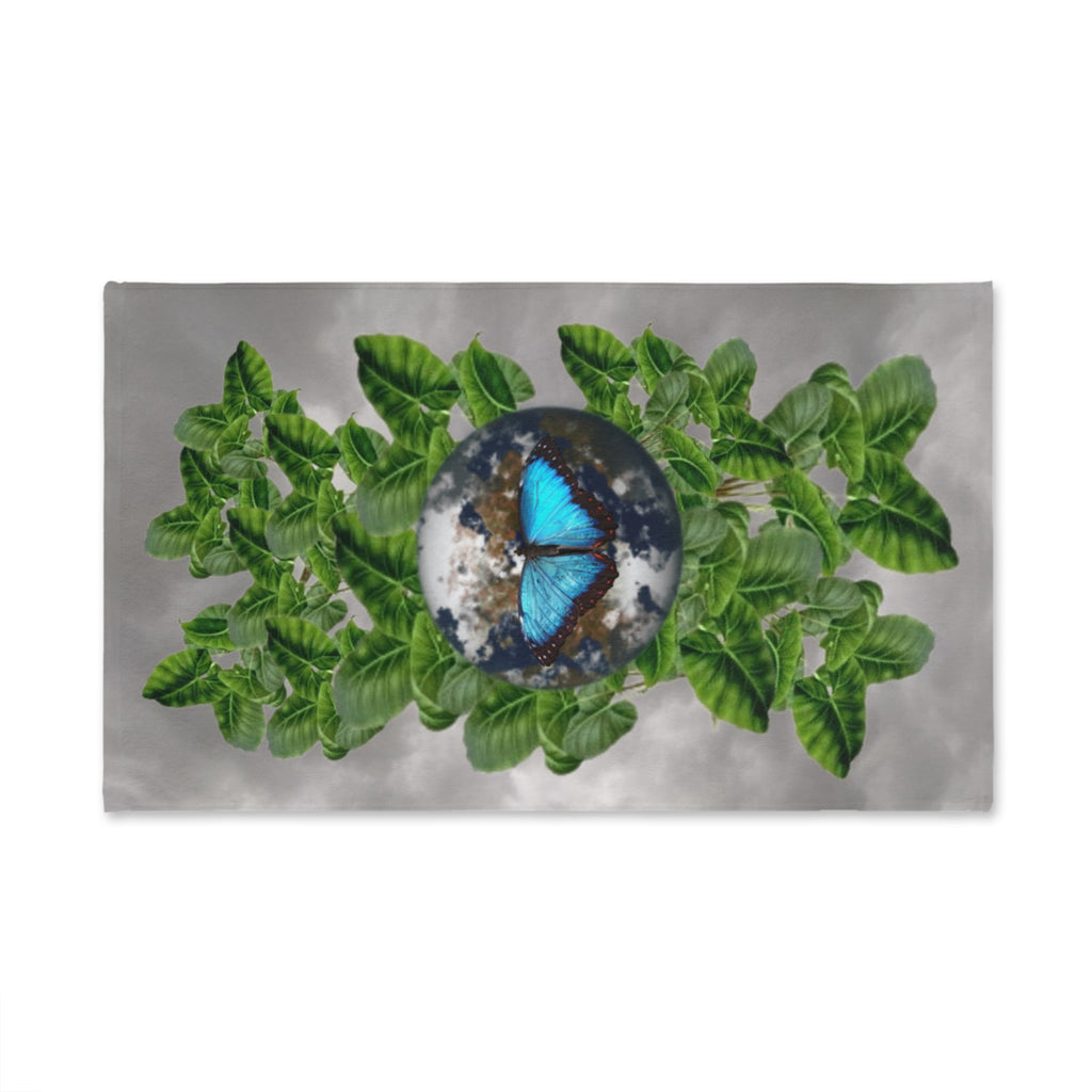 Earth Blue Butterfly & Earth Facts and Green Leaves Hand Towel