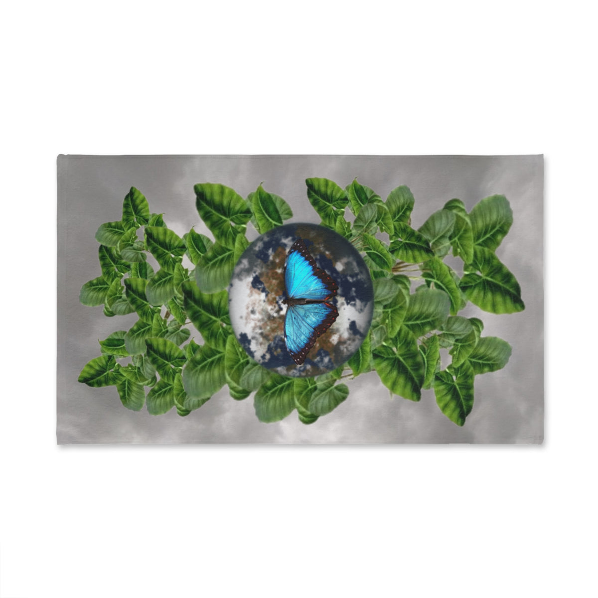 Earth Blue Butterfly & Earth Facts and Green Leaves Hand Towel