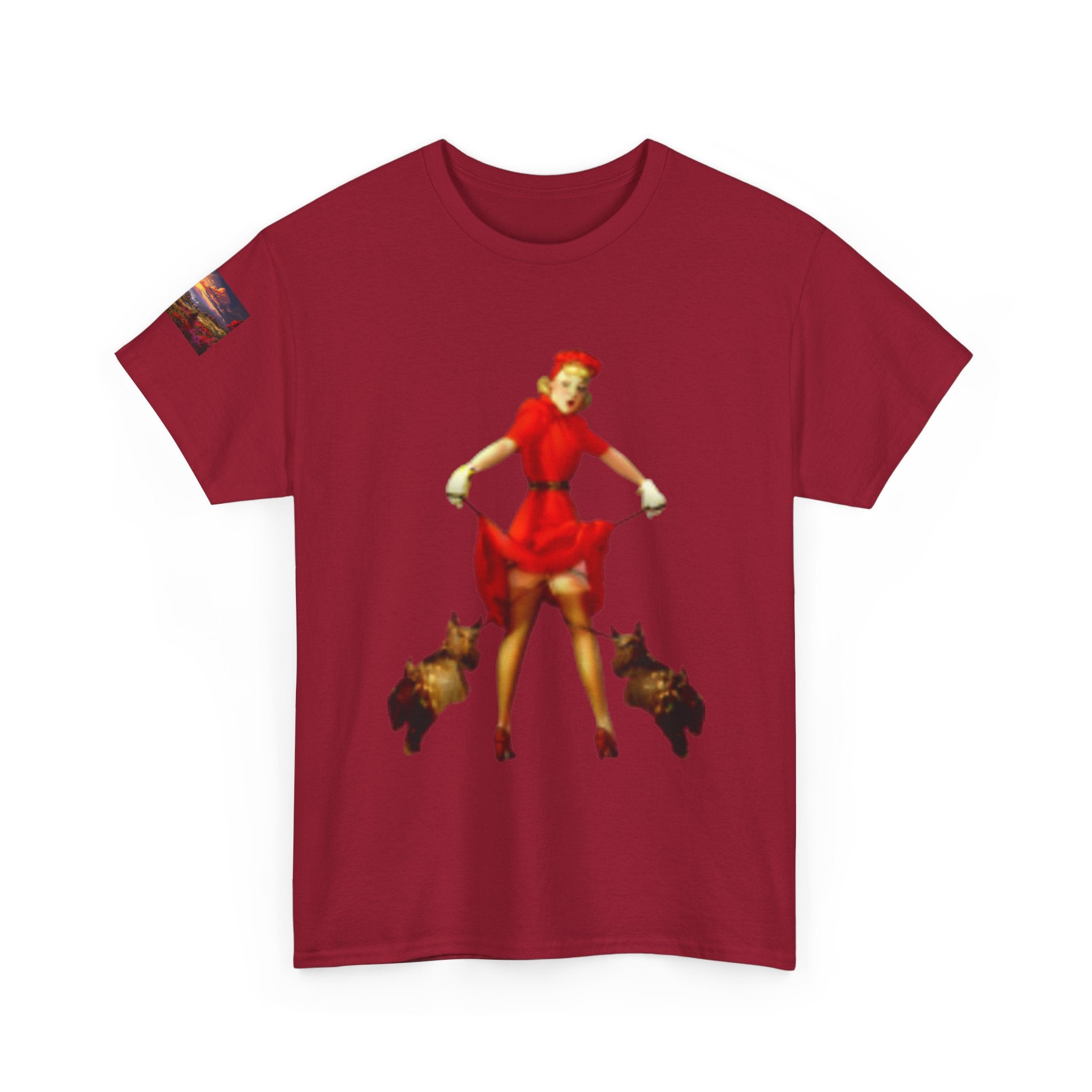 Pin-Up Girl Tee with French Bulldogs — Retro 1950s Rockabilly Fashion T-Shirt