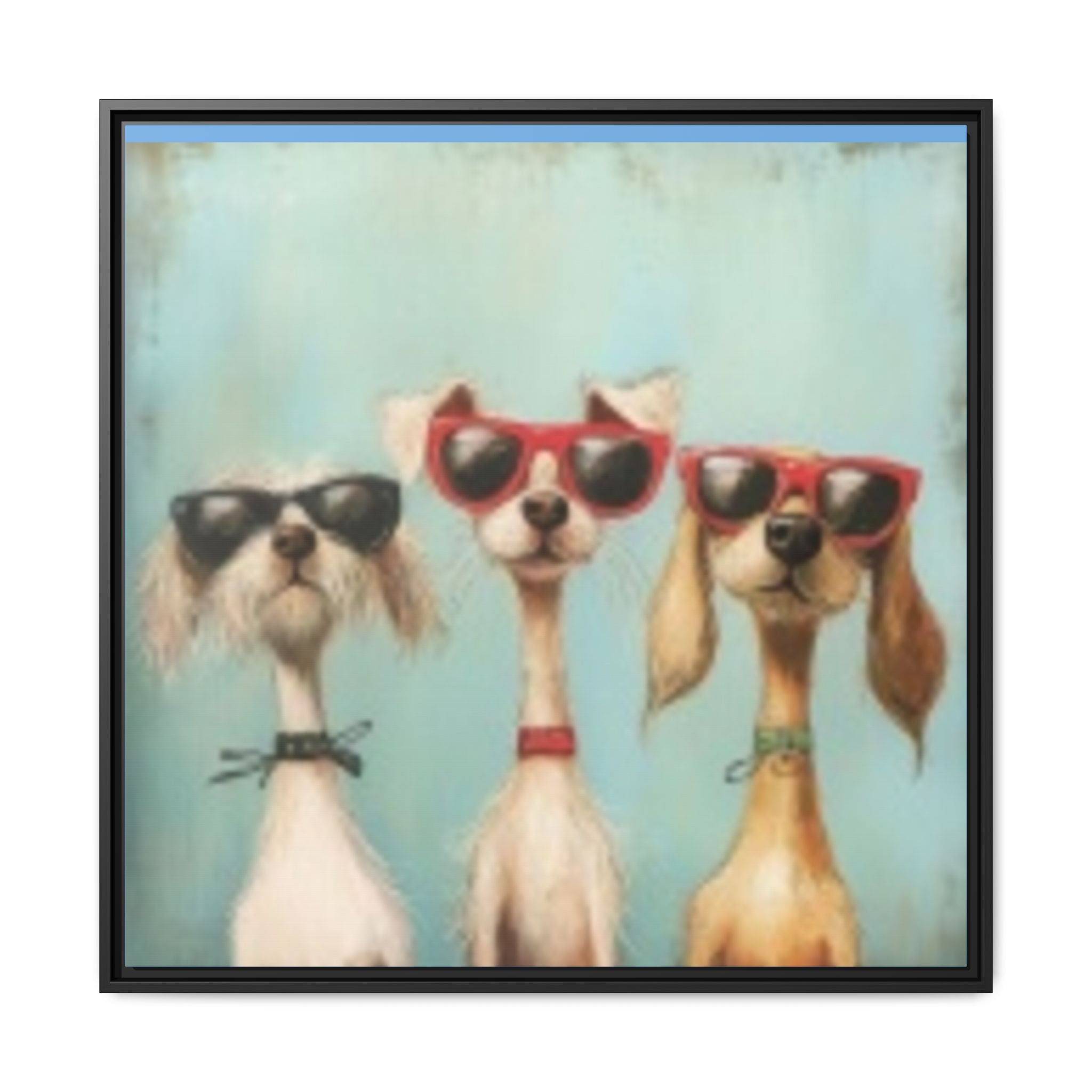 Framed Matte Canvas — Three Cool Dogs in Sunglasses Wall Art