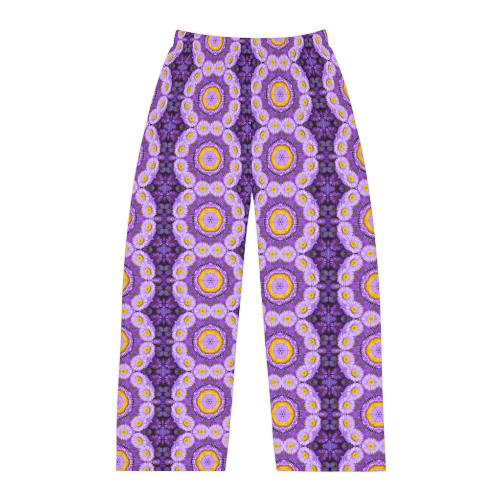 Purple Floral Kaleidoscope Pajama Pants — Men's Relaxed Lounge Sleepwear