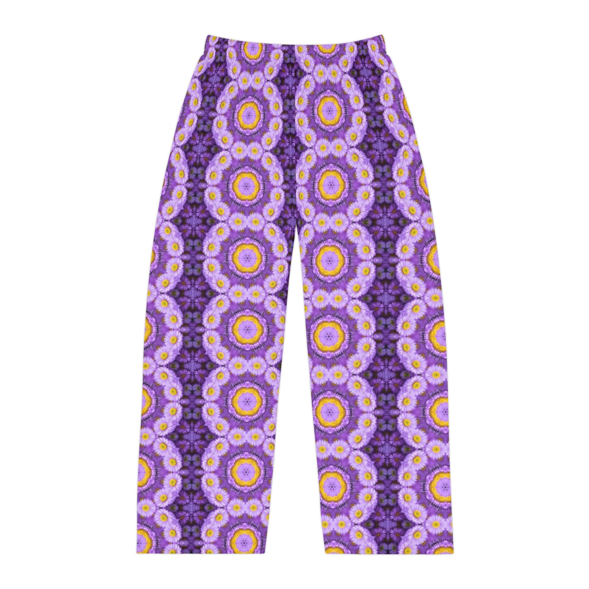 Purple Floral Kaleidoscope Pajama Pants — Men's Relaxed Lounge Sleepwear