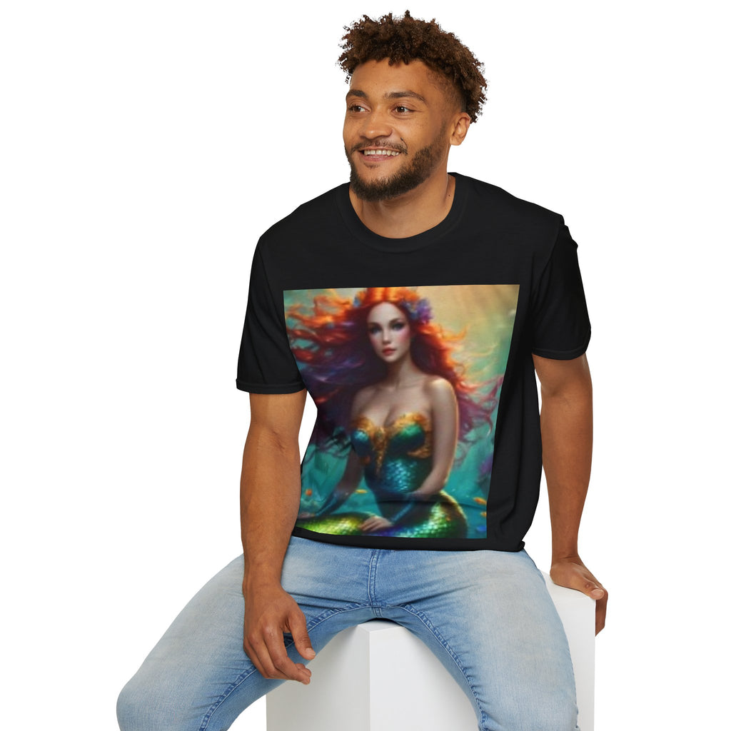 Mermaid Portrait T-Shirt — Artistic Red-Headed Siren Graphic Tee