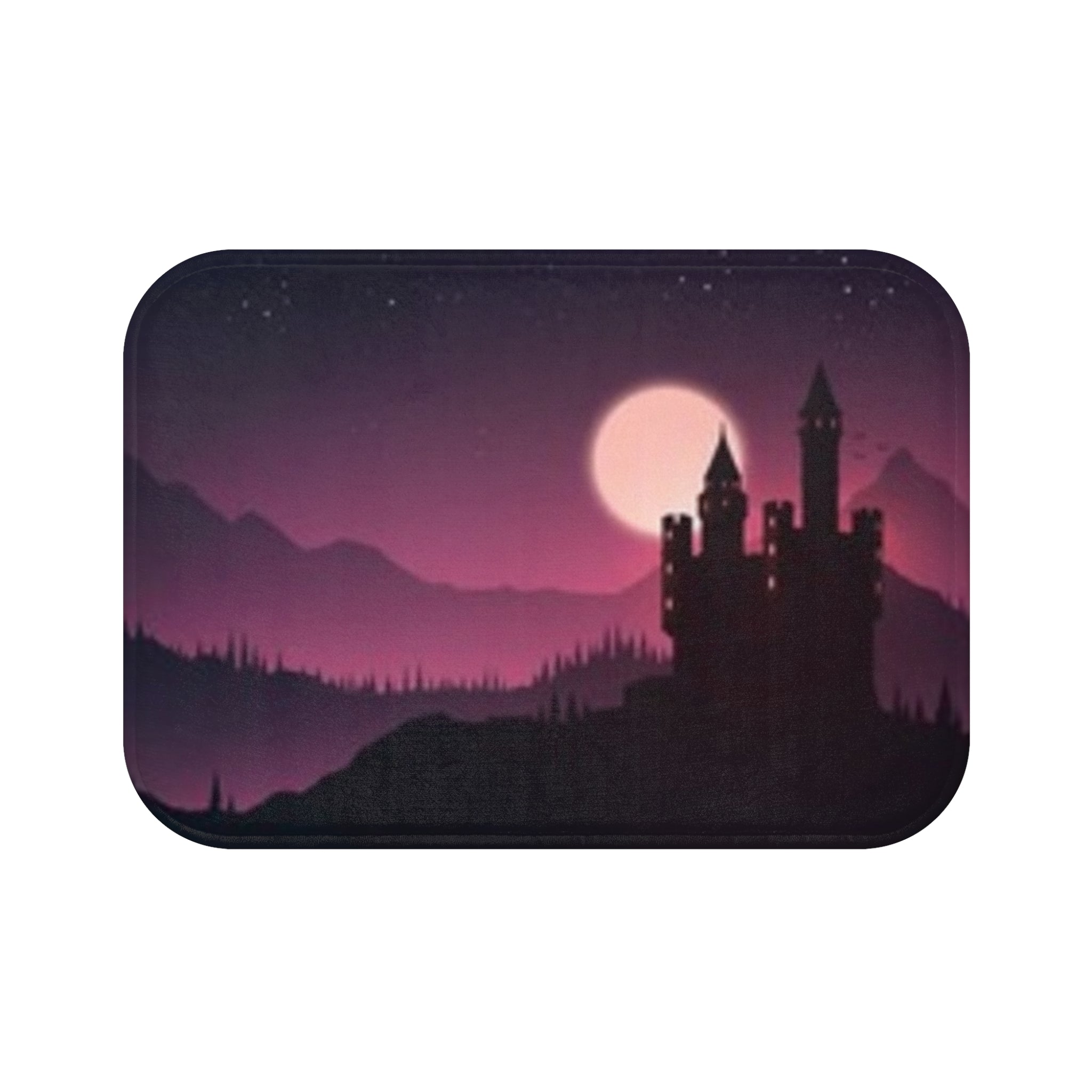 Moonlit Castle Bath Mat — Purple Gothic Nightscape Bathroom Rug