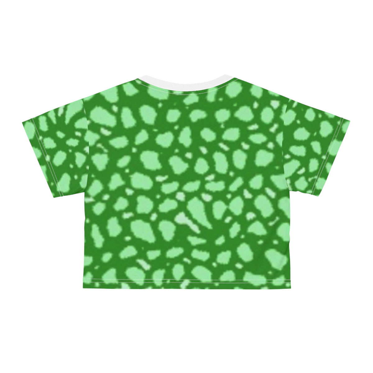 Green Abstract Spot Crop Tee — All-Over Print Vibrant Pattern