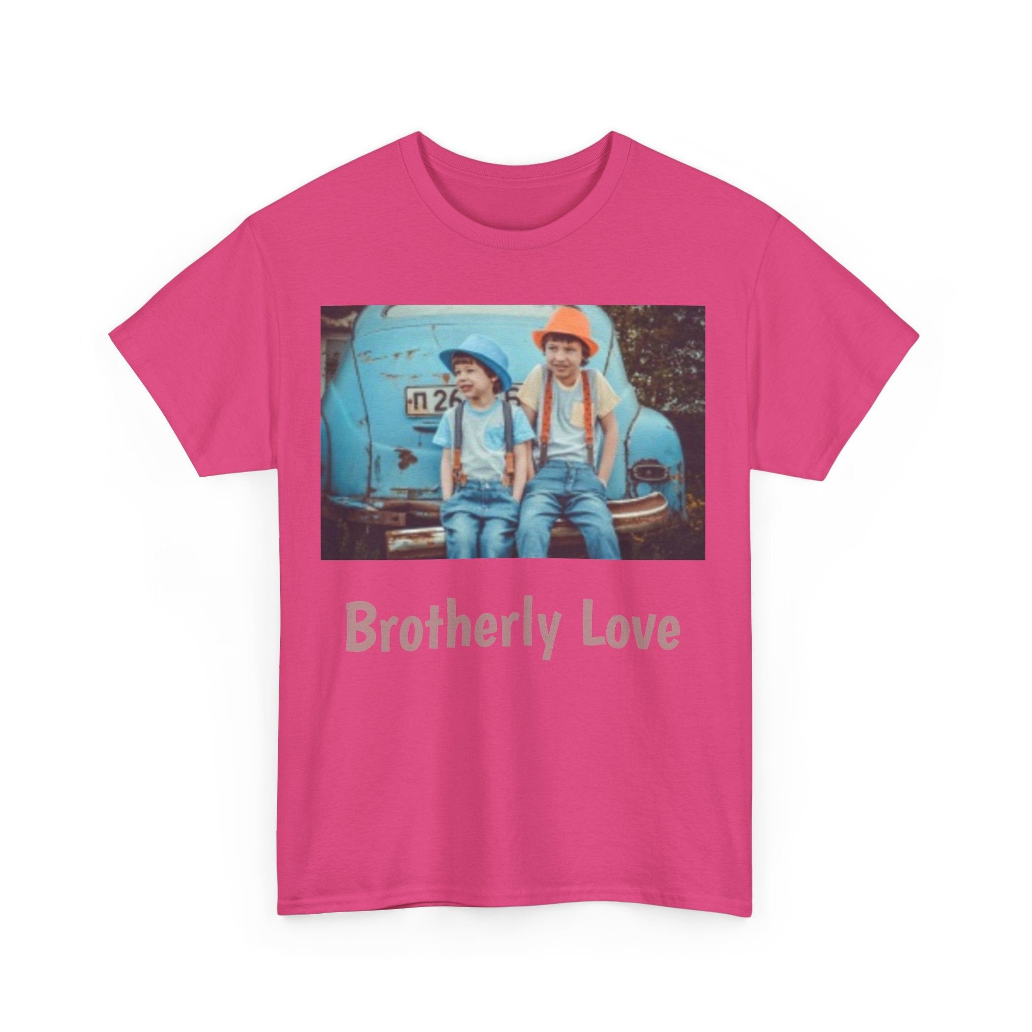 Vintage Kids Photo Tee – Retro Brothers Sitting by Classic Car