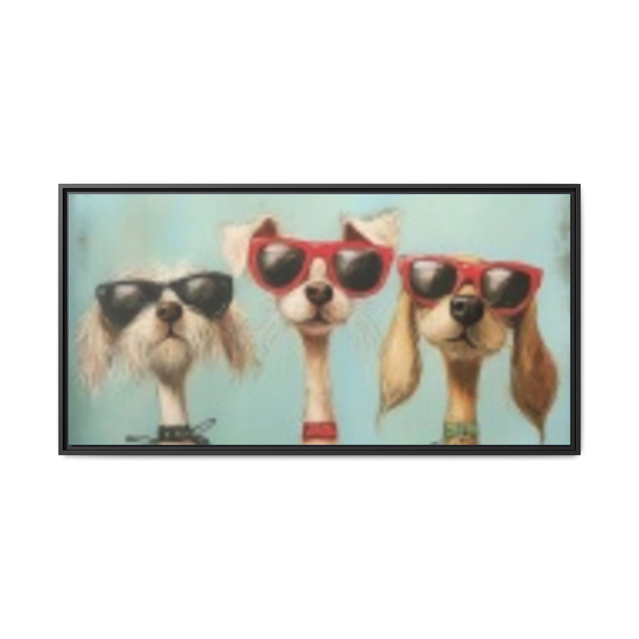 Framed Matte Canvas — Three Cool Dogs in Sunglasses Wall Art