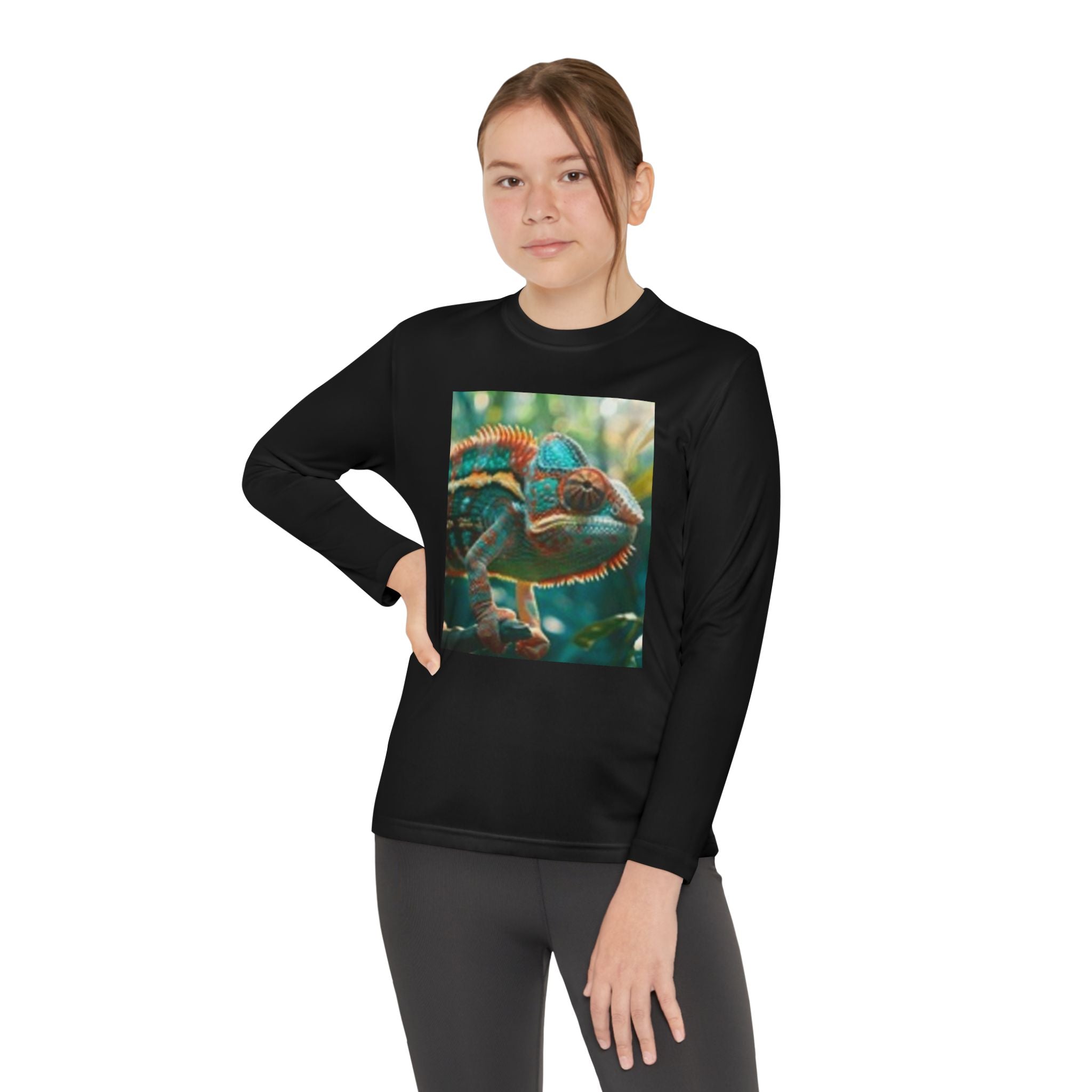 Youth Long Sleeve Tee — Tropical Chameleon Graphic