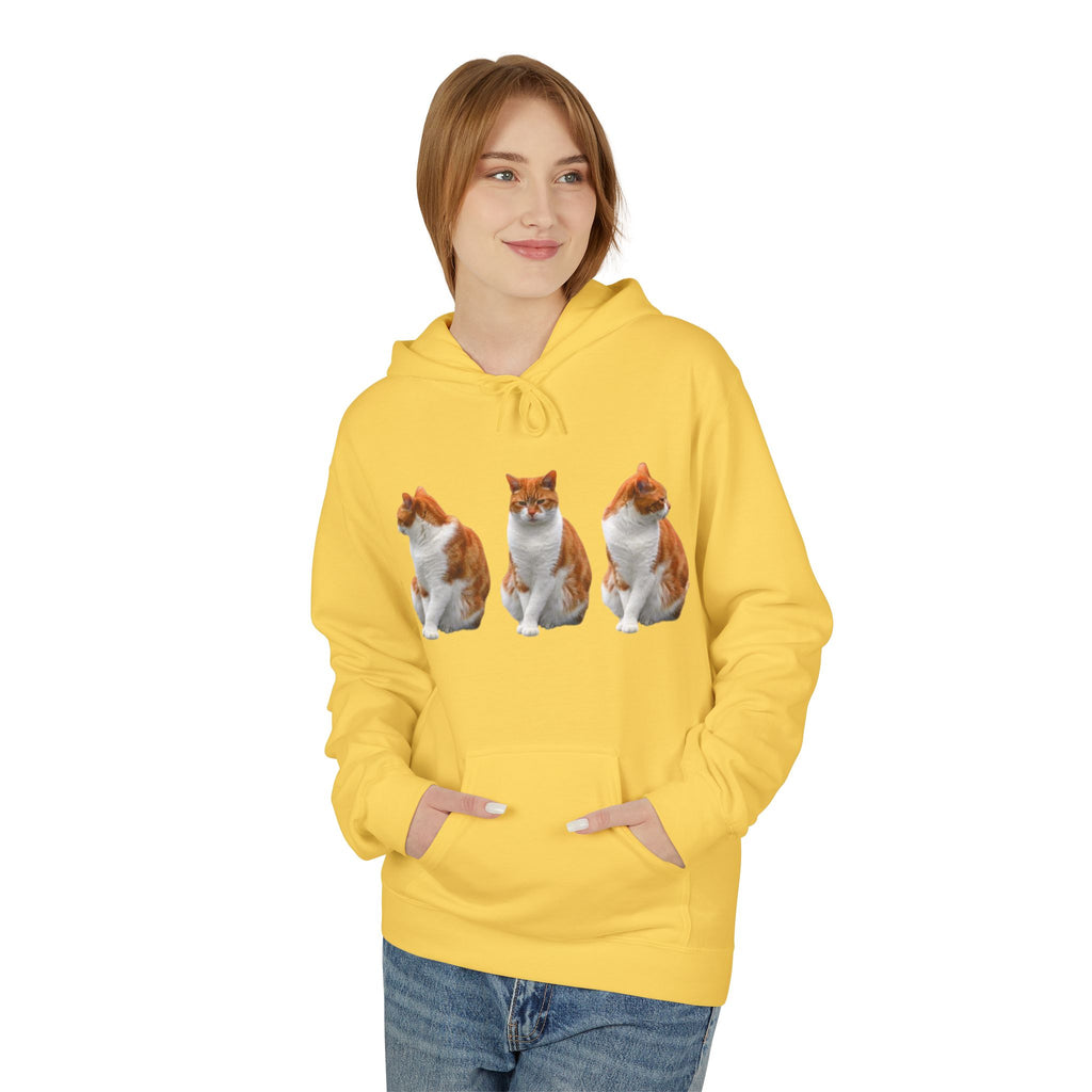 Women's Cute Cat Trio Hoodie – Whimsical Orange & Black Cat Graphic Pullover