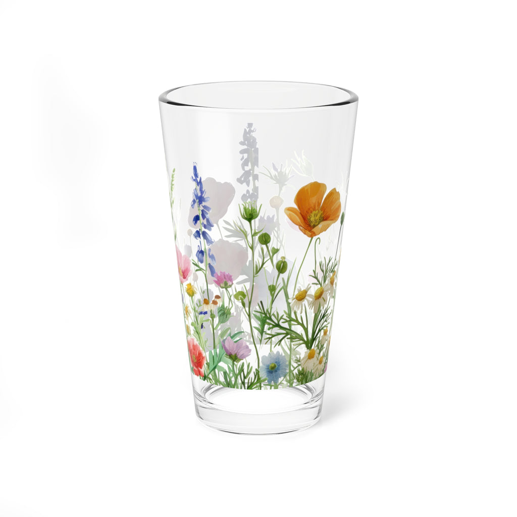 16oz Floral Mixing Glass — Wildflower Cocktail & Bar Shaker Glass