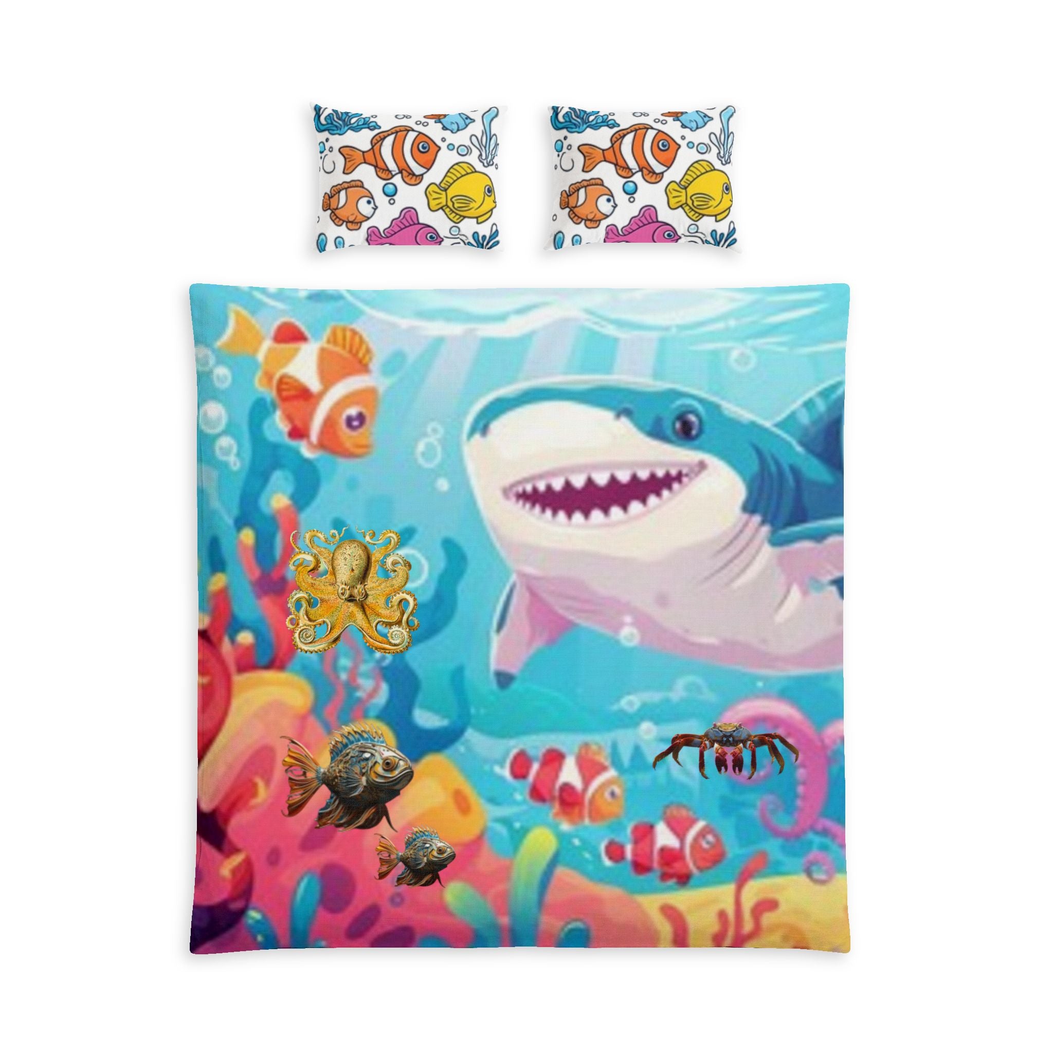 Kids' Ocean Shark Duvet Cover Set - Colorful Underwater Fish Bedding