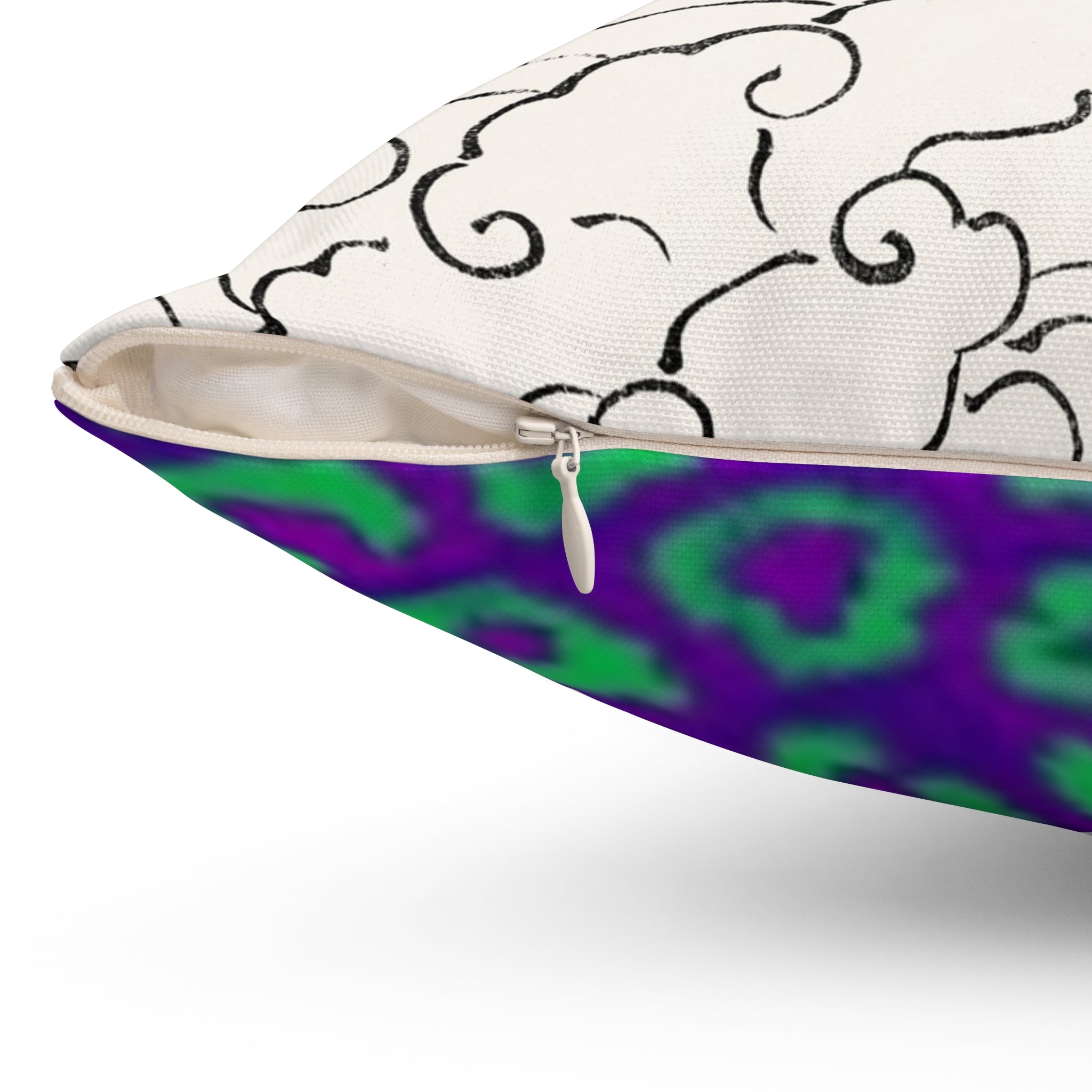 Decorative Square Pillow — Floral Outline & Vibrant Leopard Purple Green Patterns