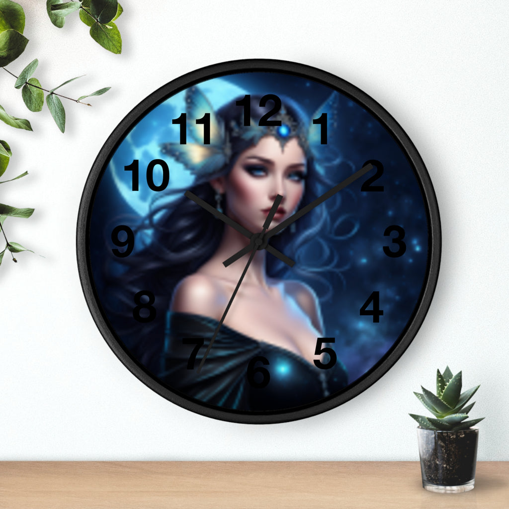 Moonlit Sorceress Wall Clock — Fantasy Goddess Decor
