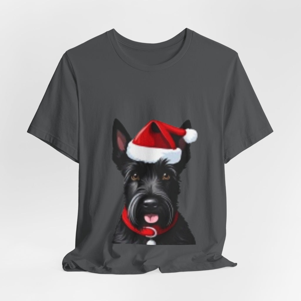 Scottish Terrier Christmas Tee — Cute Scottie Dog Wearing Santa Hat